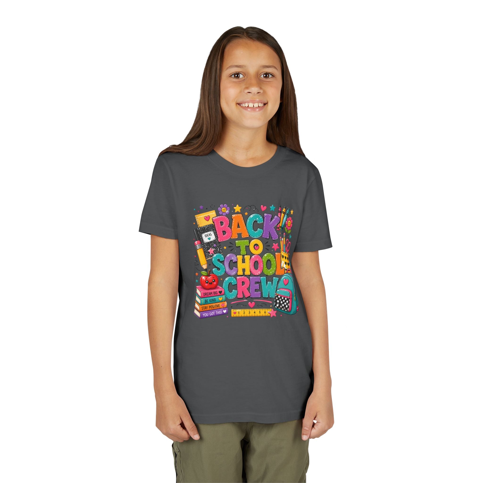 Back to School Crew Youth Tee — Colorful Kids' School Backpack & Books Graphic Shirt