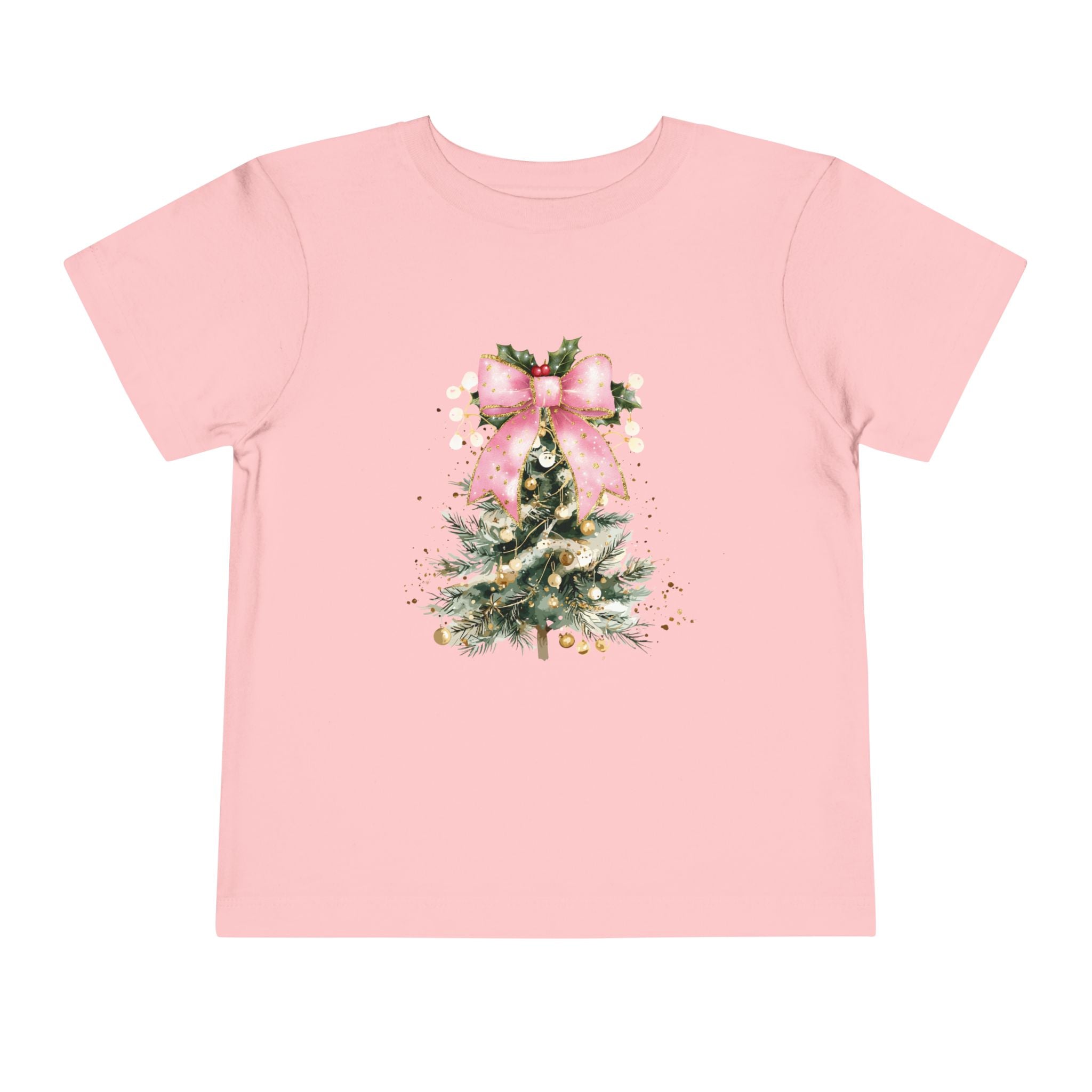 Toddler Christmas Tree Tee — Pink Bow Holiday Shirt