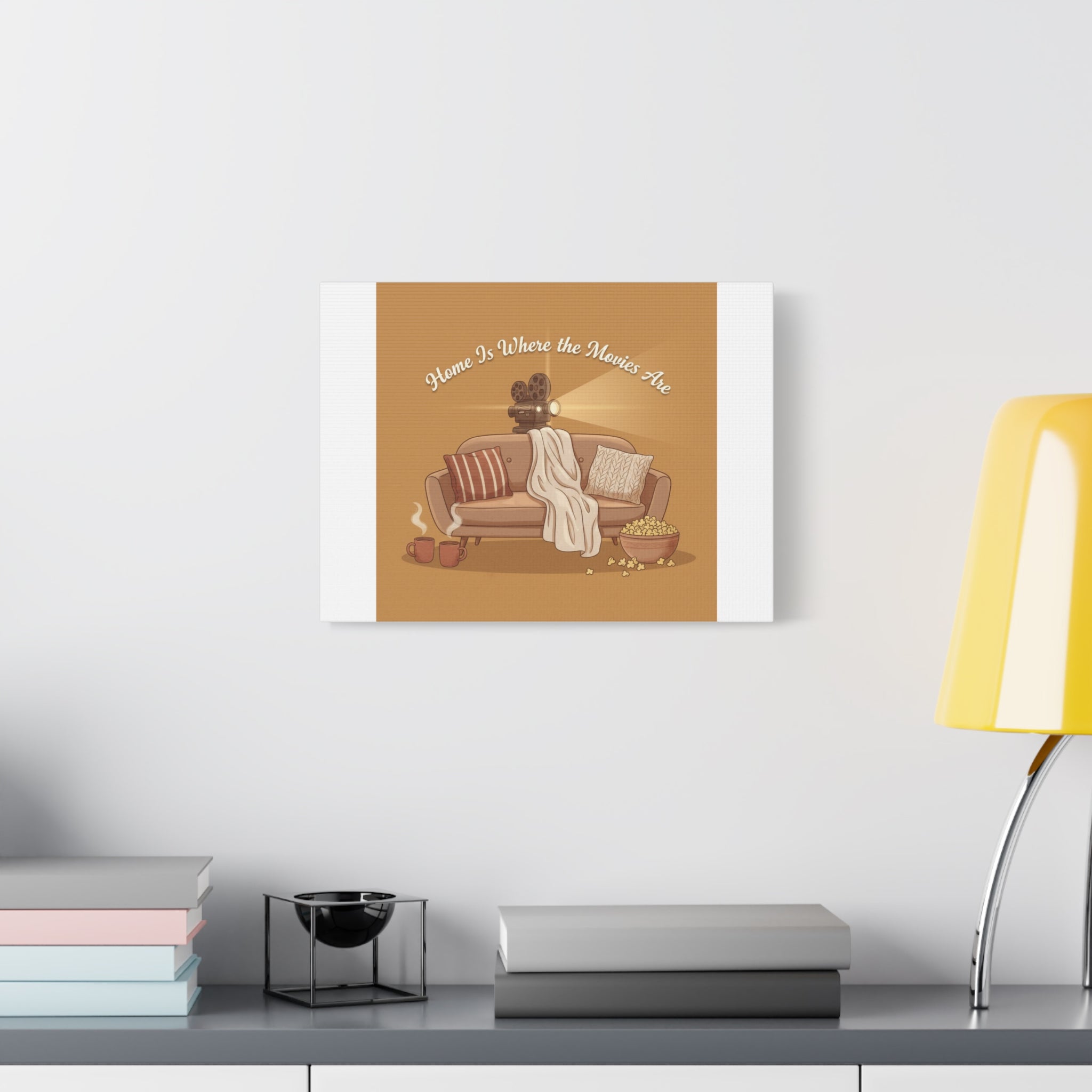 Home Is Where the Movies Are Canvas | cozy night art, home cinema decor
