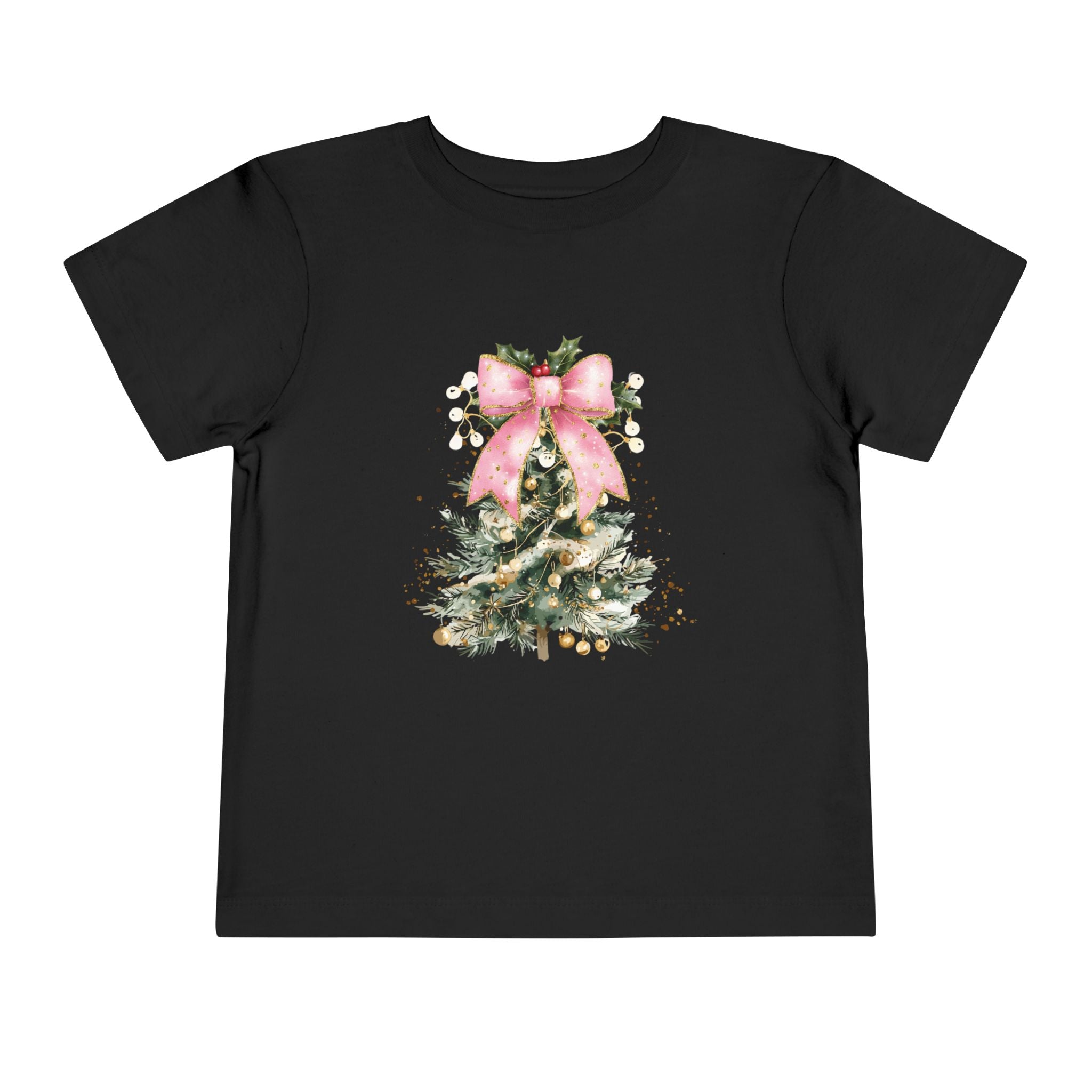 Toddler Christmas Tree Tee — Pink Bow Holiday Shirt
