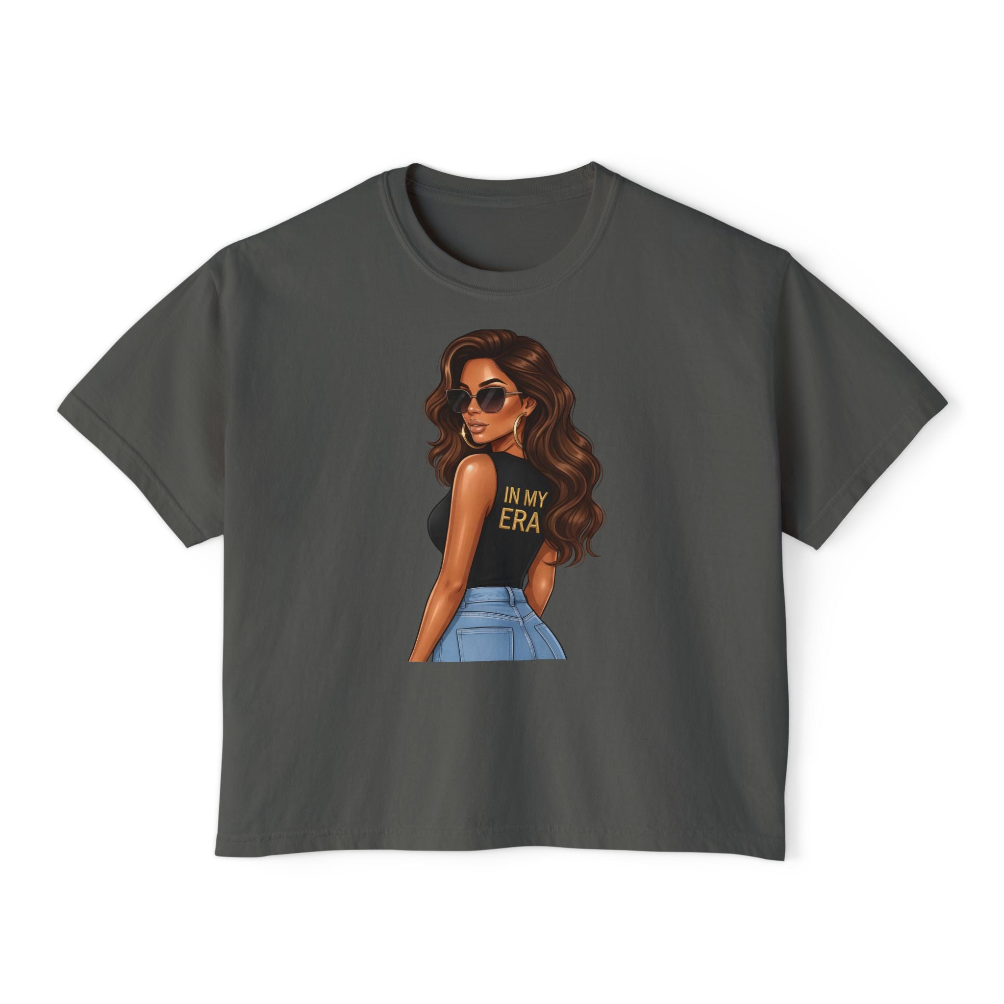Boxy Tee — "In My Era" Afro Glam Graphic Top