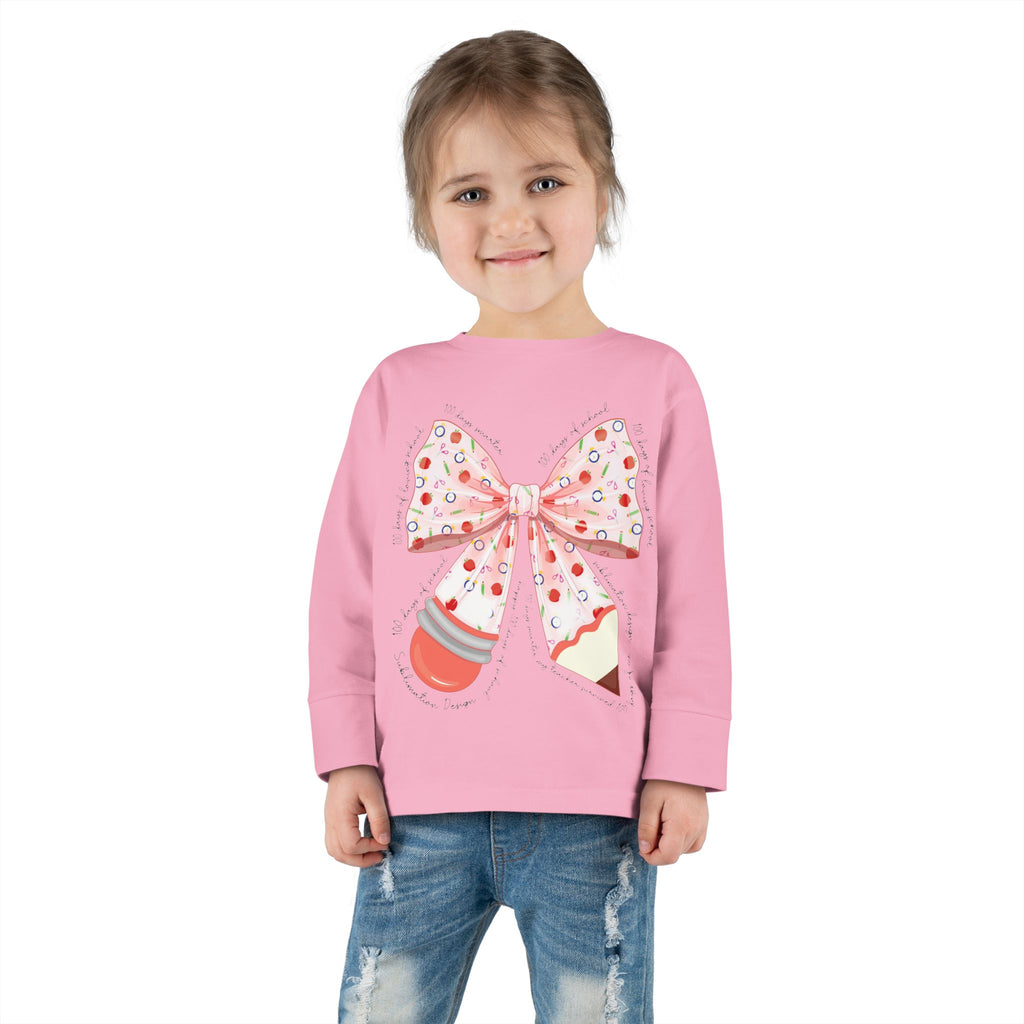 Pink Polka Dot Bow Toddler Long Sleeve Tee