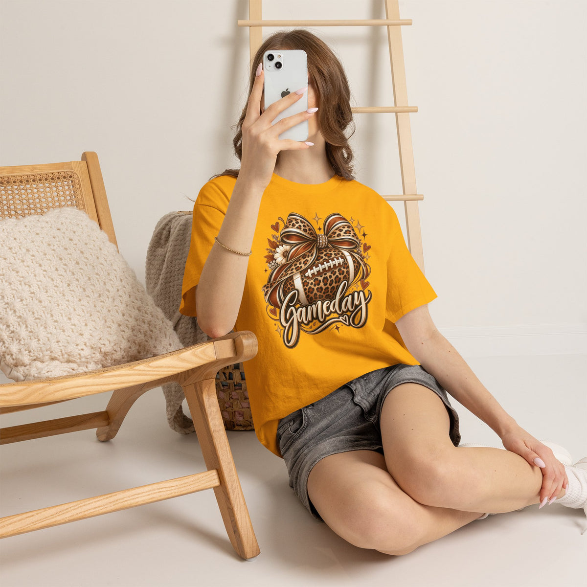 Gameday Football Tee — Leopard Print Football with Bow