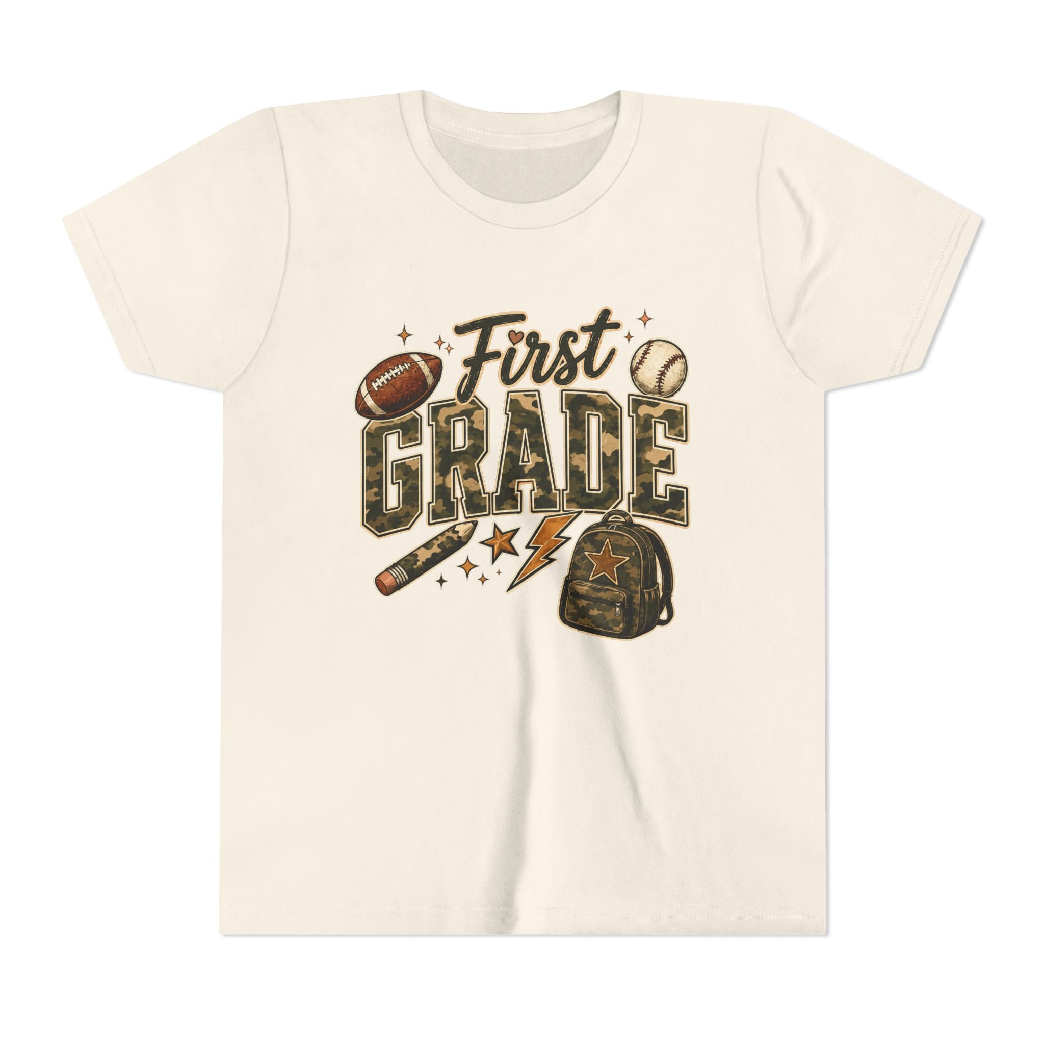 First Grade Kids T‑Shirt — Back to School Sports Backpack Design