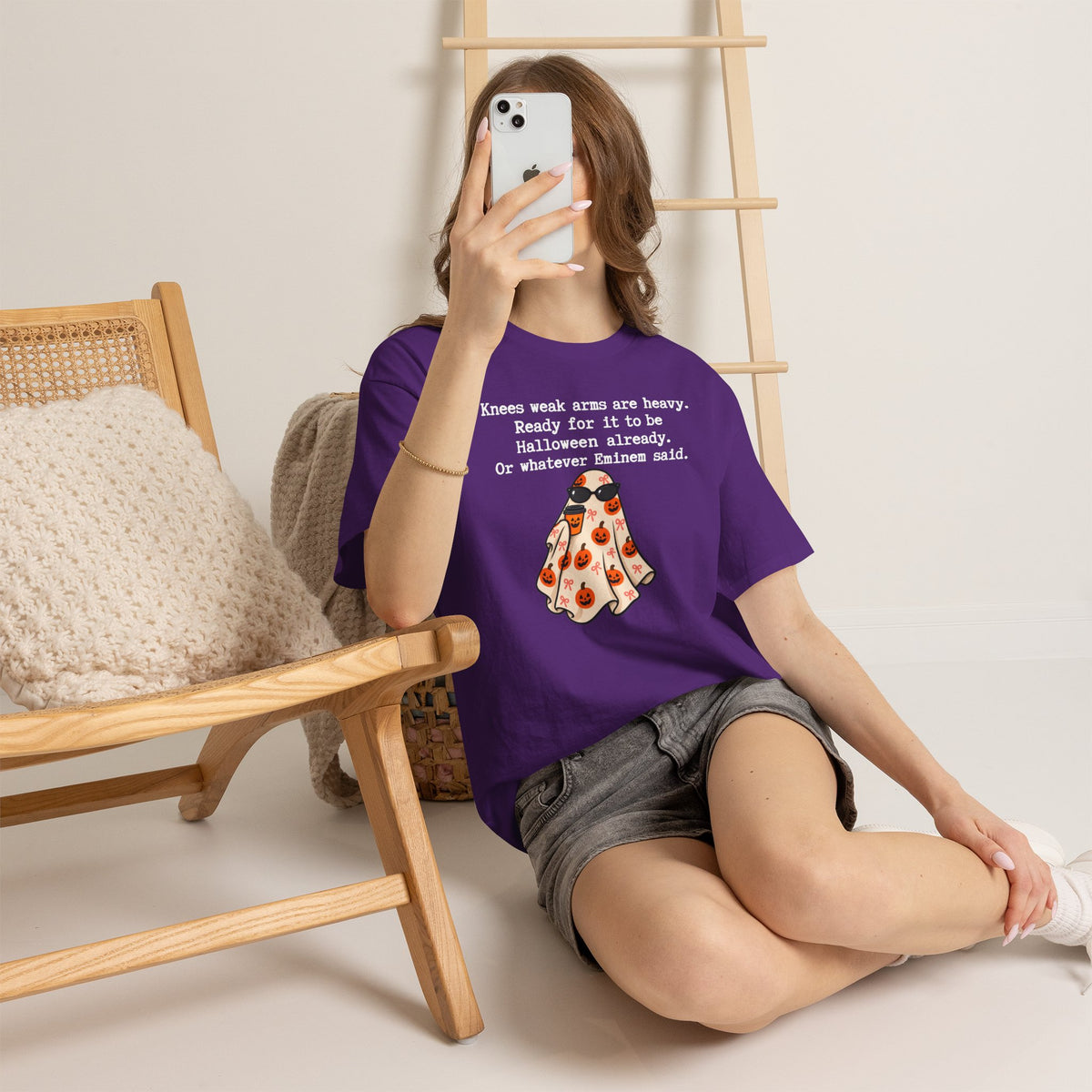 Funny Halloween Ghost T‑Shirt – "Knees Weak Arms Are Heavy" Pumpkin Ghost Tee