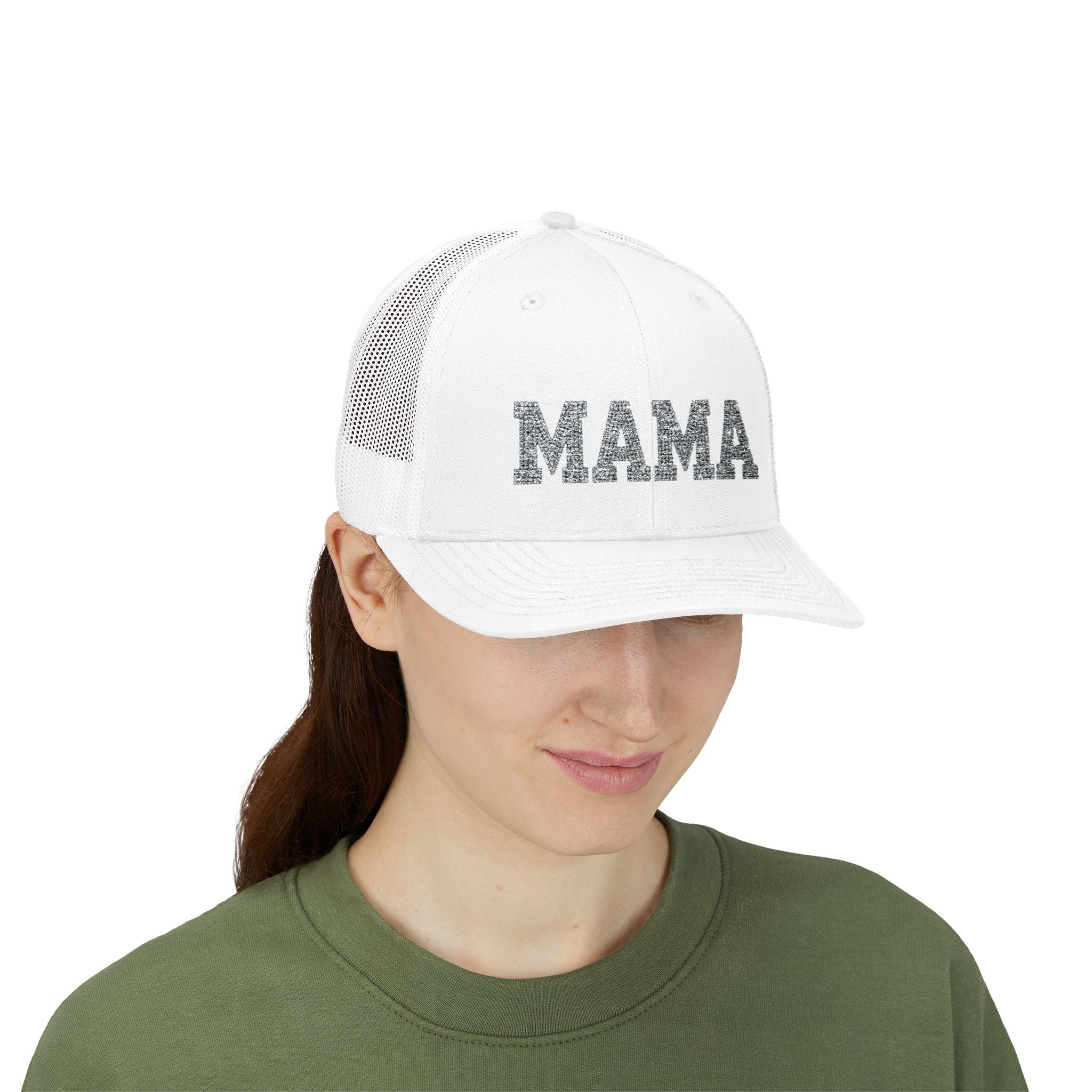 Mama Snapback Trucker Cap — Glitter Script "MAMA" Mesh Back Hat for Moms, Mother's Day Gift