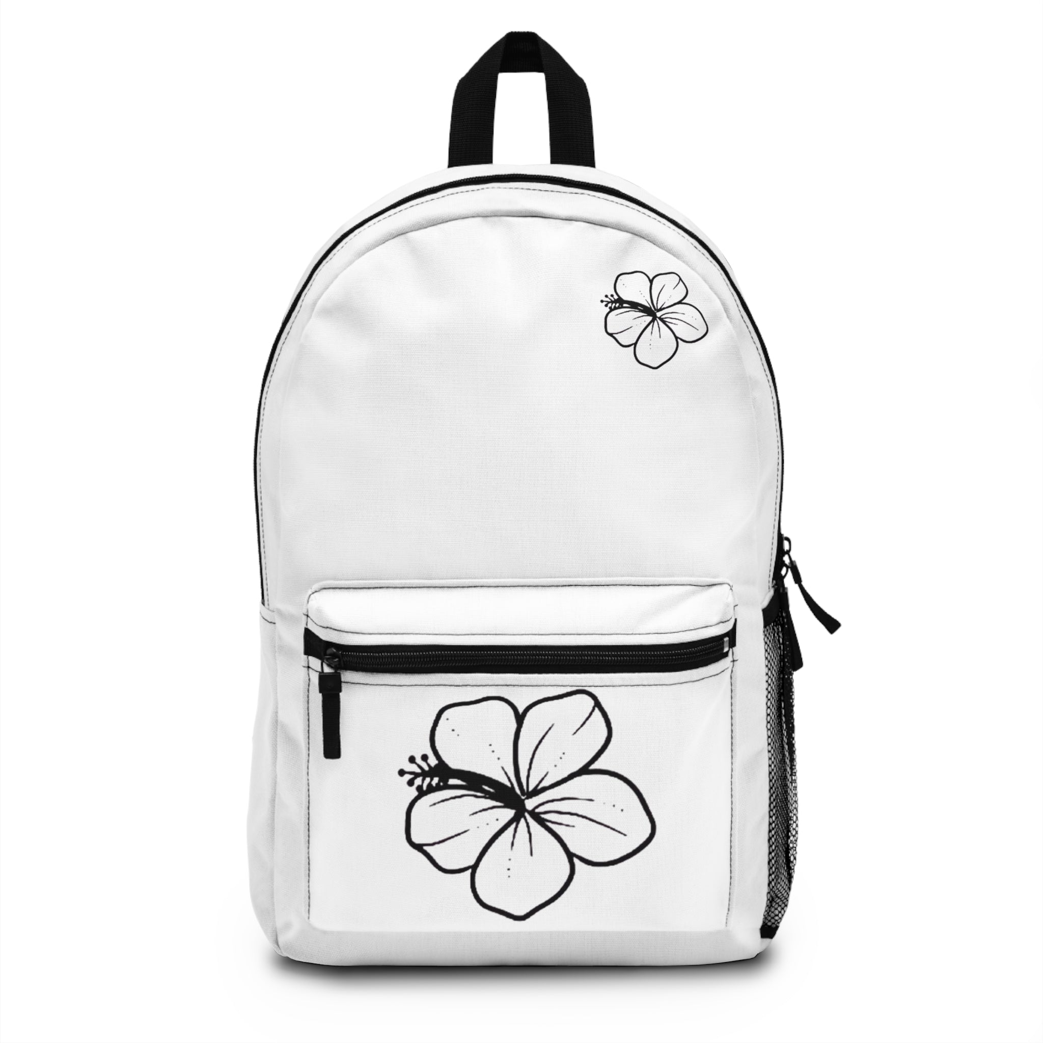 Hibiscus Sketch Backpack — Minimal Floral Travel & School Bag
