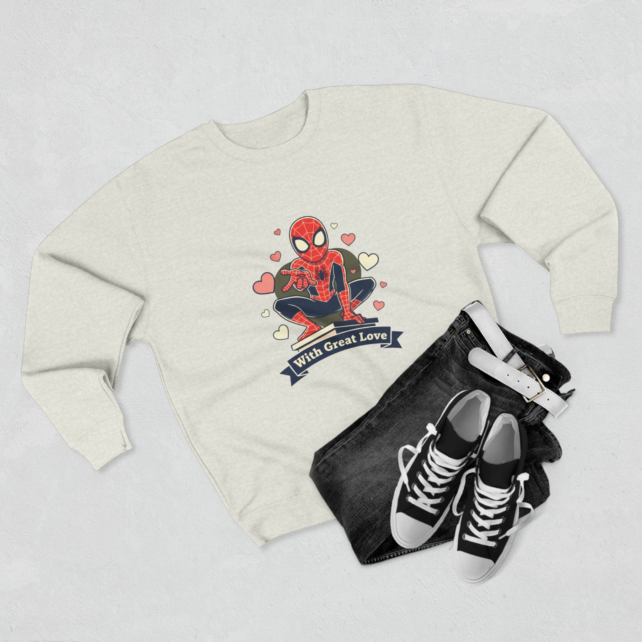 Cute Spider Hero Illustration With Great Love sweatshirt | Crewneck