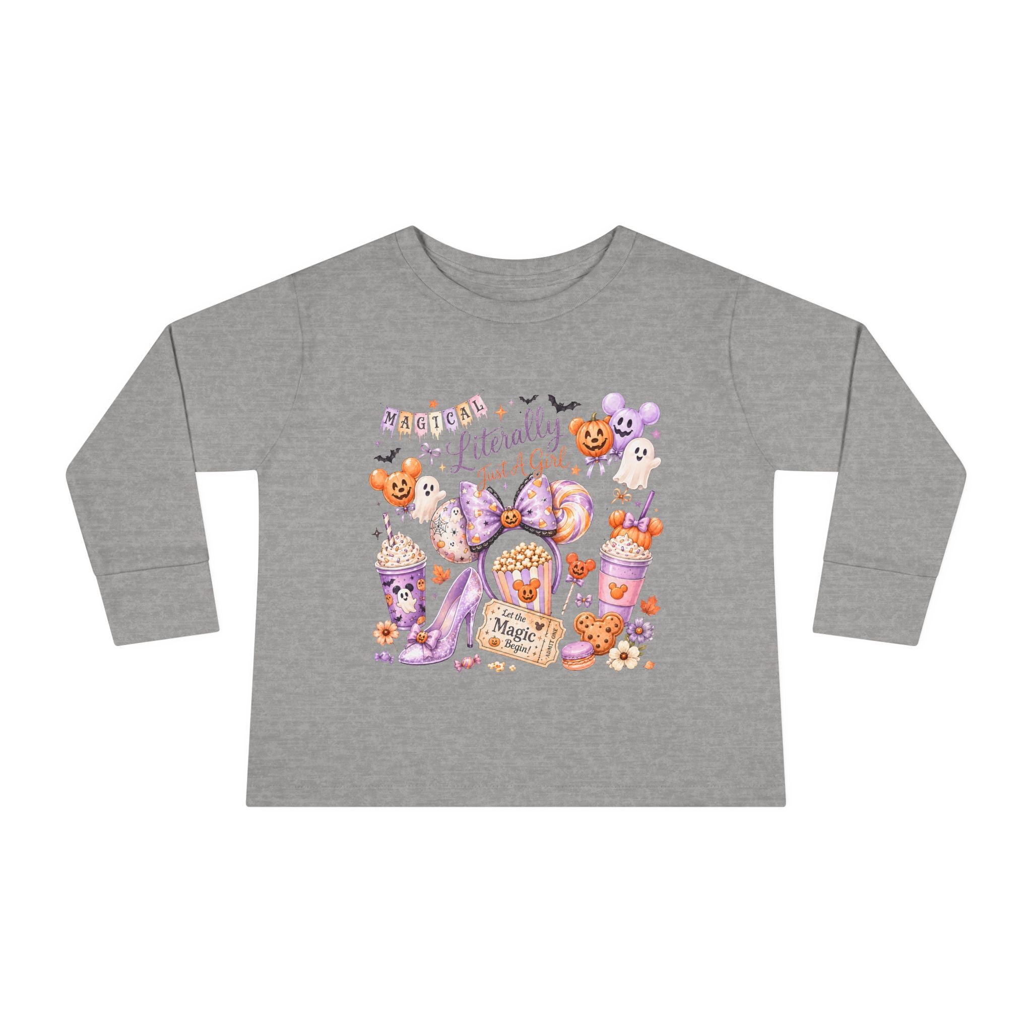 Toddler Long Sleeve Tee — "Pumpkin Spice & Magic" Halloween Minnie Bow Graphic