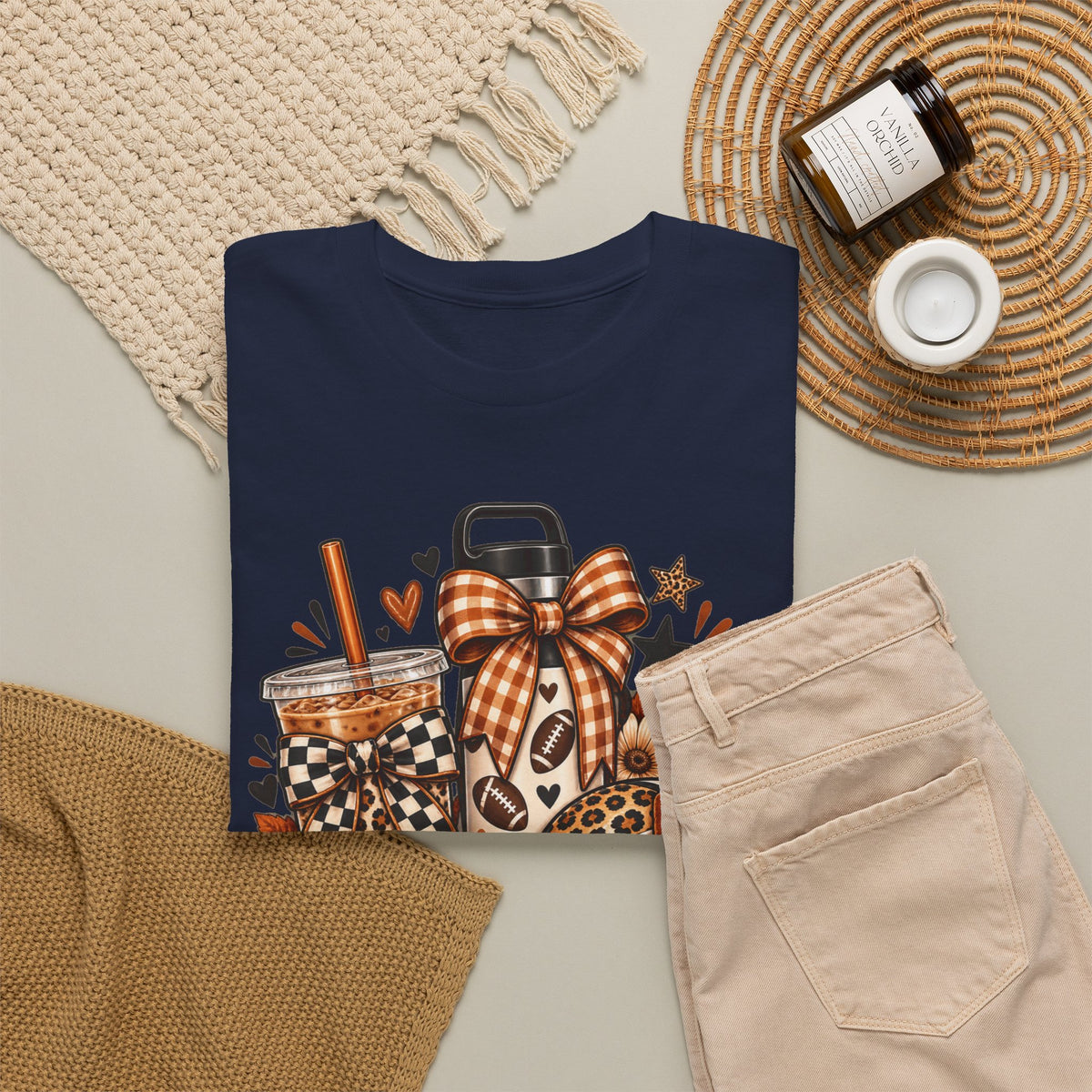 Fall Cozy Coffee T-Shirt — Pumpkin Spice, Plaid Bows & Floral Autumn Graphic Tee