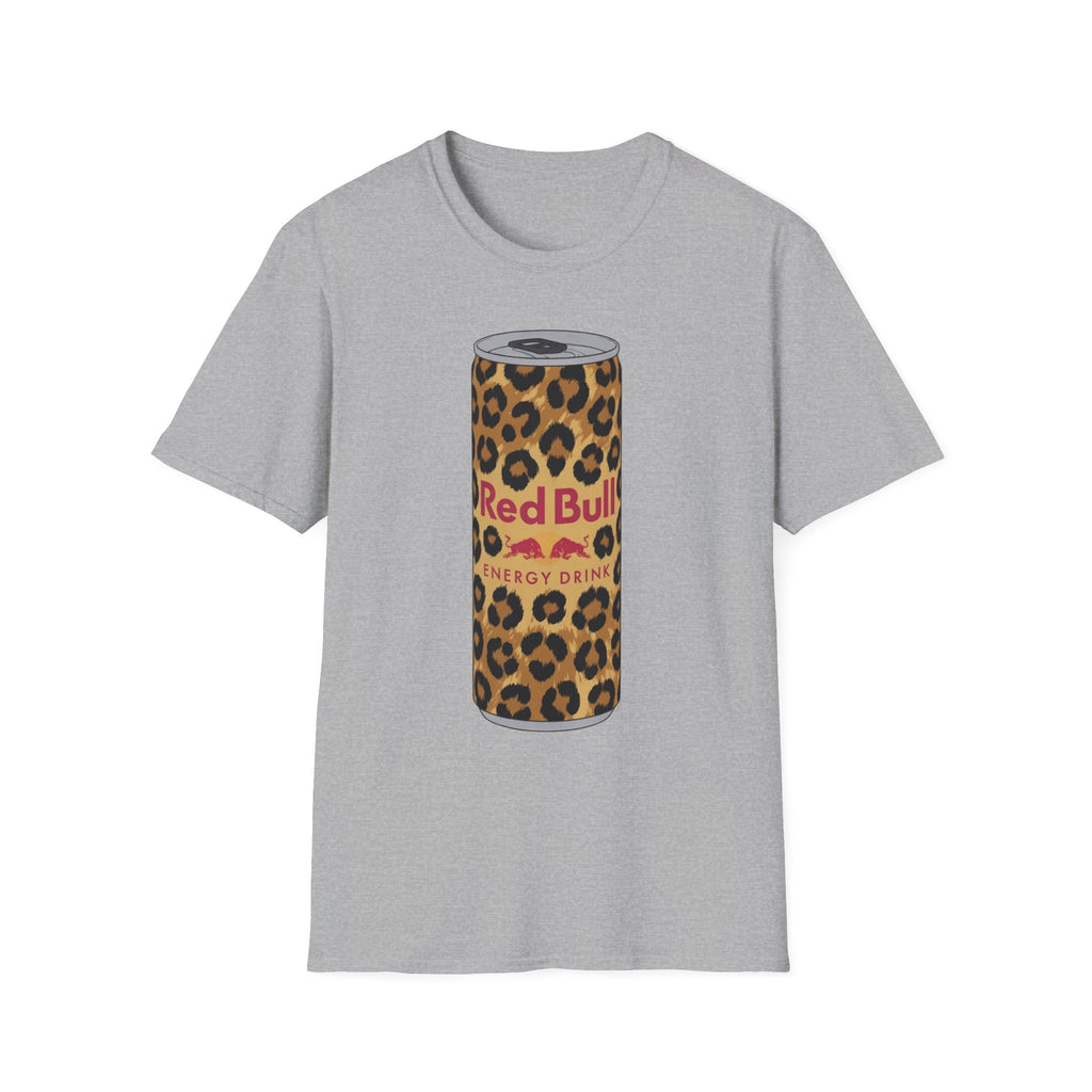 Leopard Print Red Bull Can T‑Shirt — Energy Drink Graphic Tee