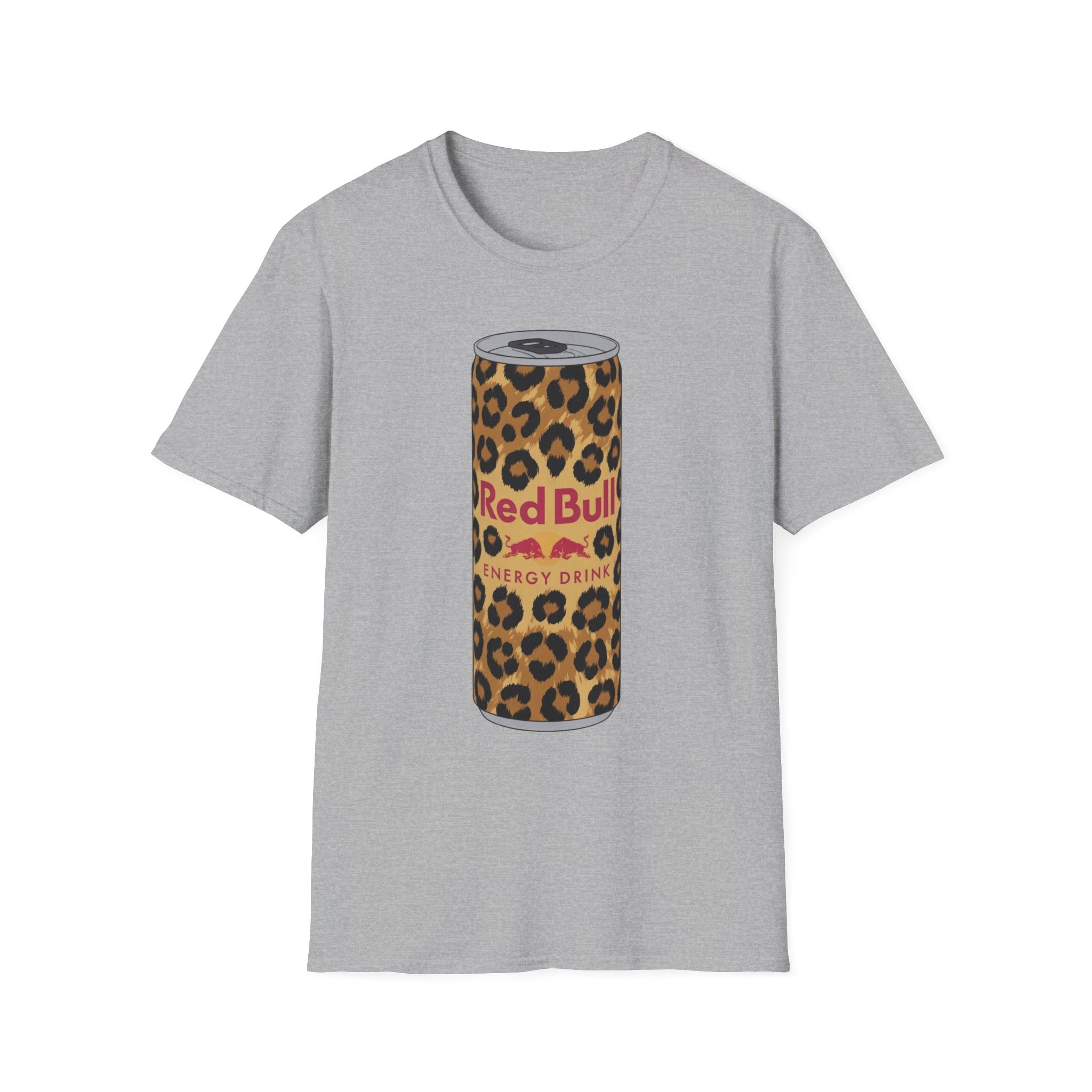 Leopard Print Red Bull Can T‑Shirt — Energy Drink Graphic Tee