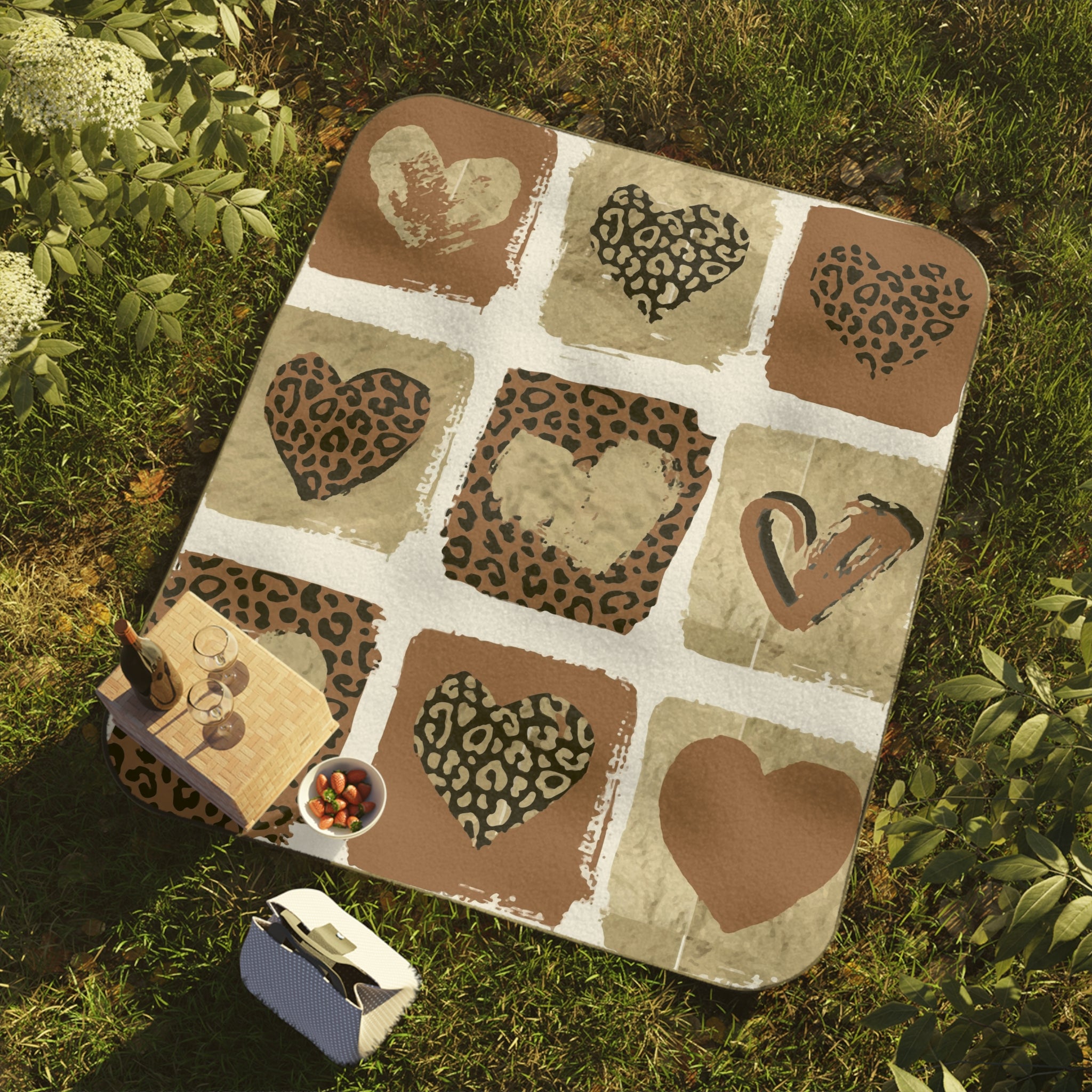 Leopard Heart Picnic Blanket — Boho Animal Print Outdoor Throw