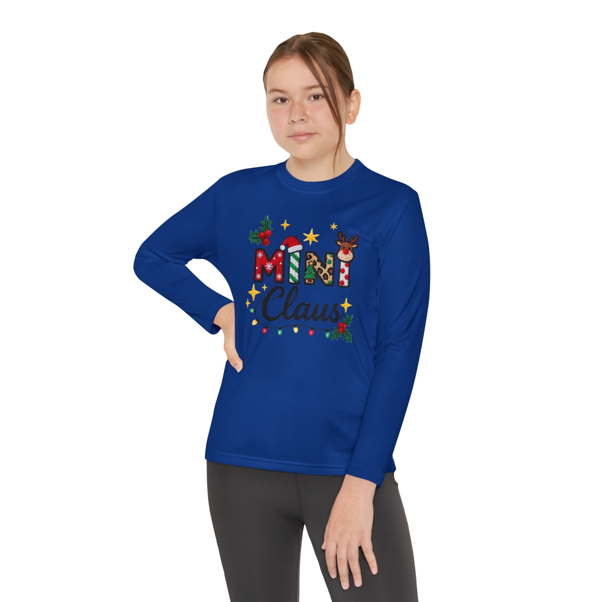 Mini Claus Youth Long Sleeve Tee — Cute Kids Christmas Holiday Shirt