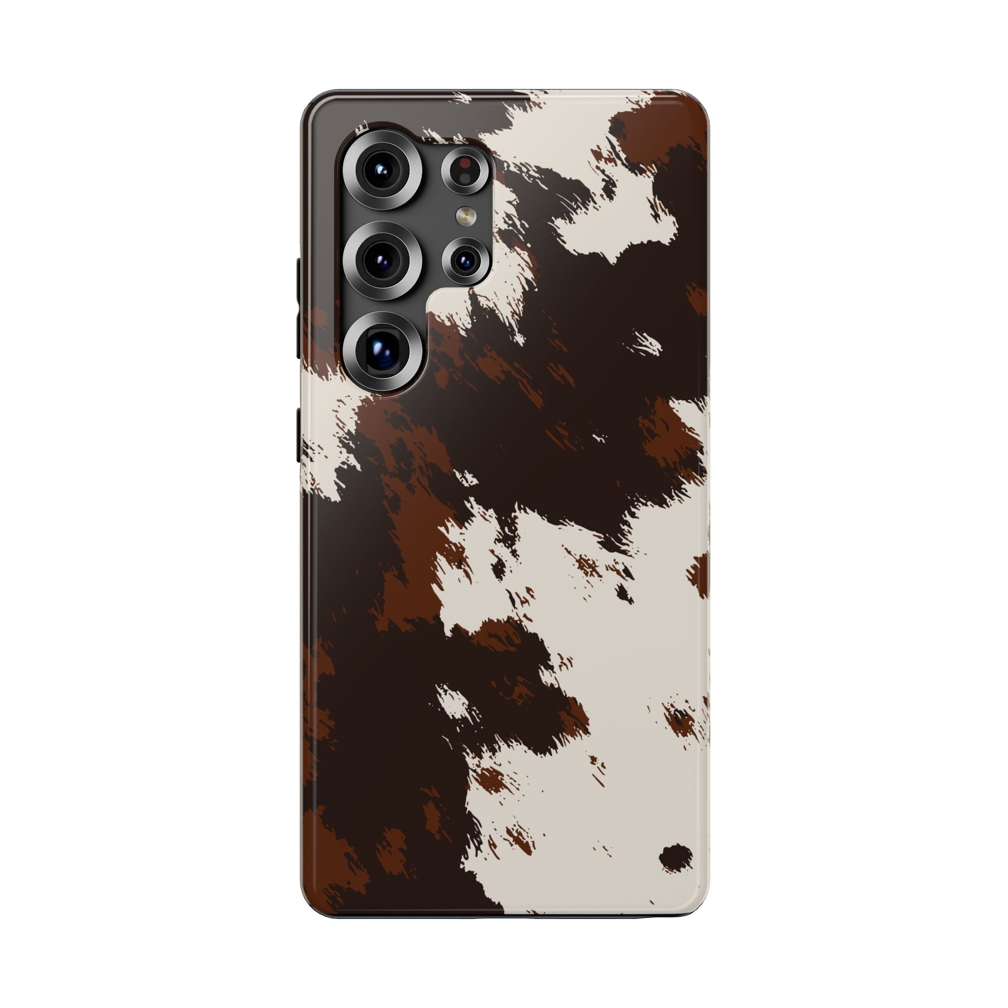 Cowhide Print Impact Phone Case — Brown & Cream Protective Cover