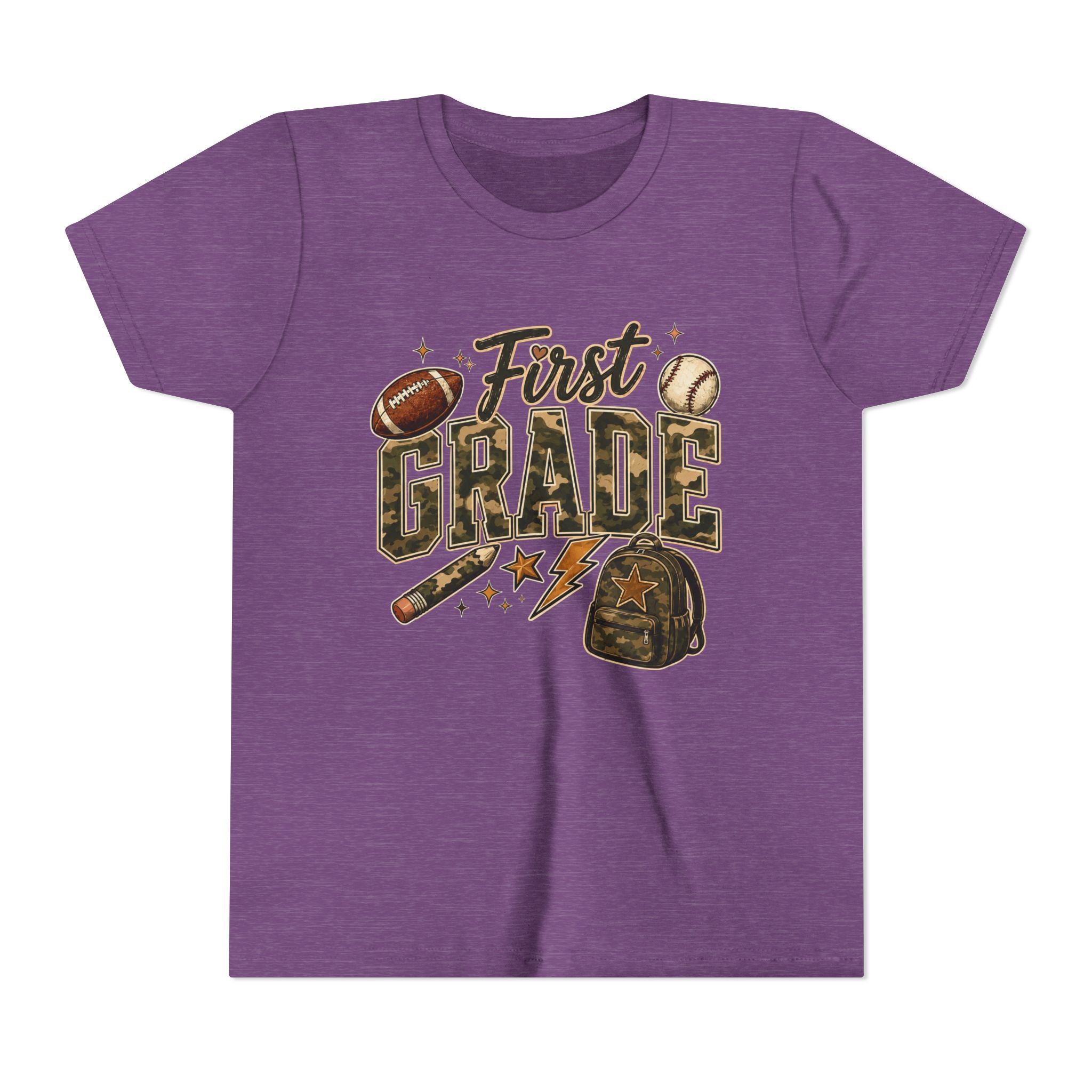 First Grade Kids T‑Shirt — Back to School Sports Backpack Design
