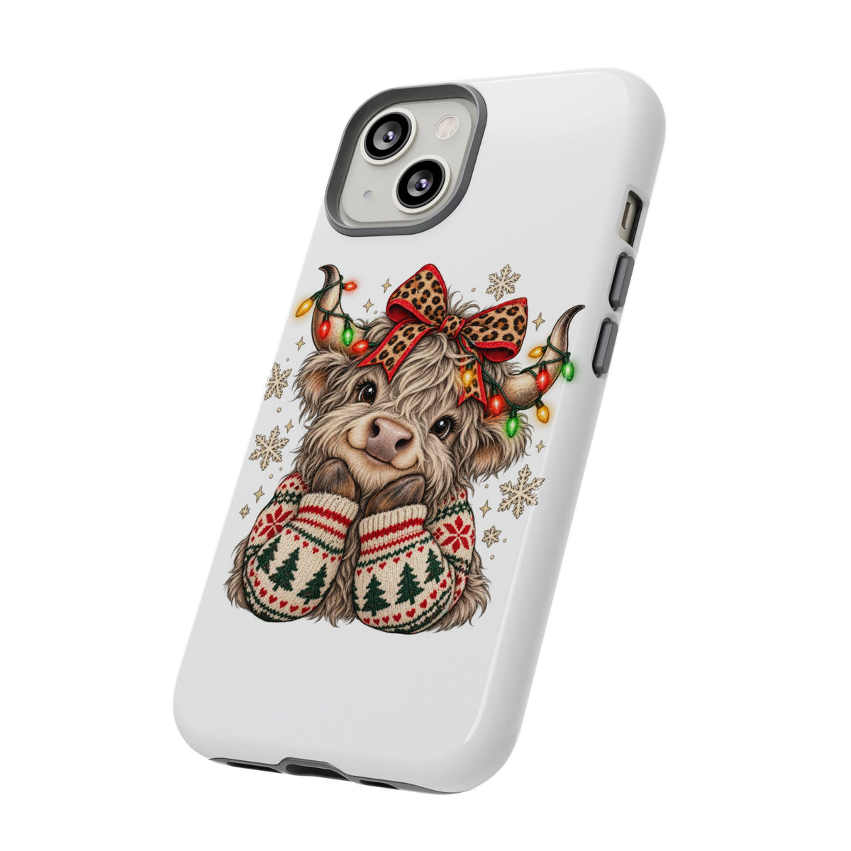 Holiday Highland Cow Phone Case – Festive Lights & Cozy Sweater Design