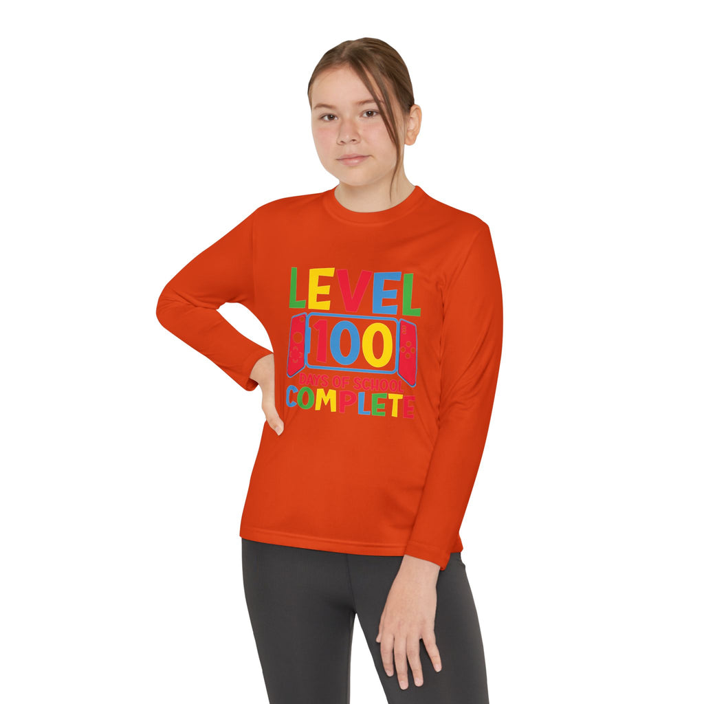 Youth Long Sleeve Shirt - "Level 100 Days of School Complete" 100th Day Celebration Tee