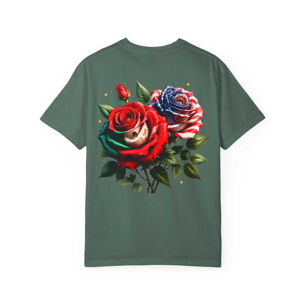 Rose Bouquet T-Shirt — Vintage Red & Blue Floral Back Graphic