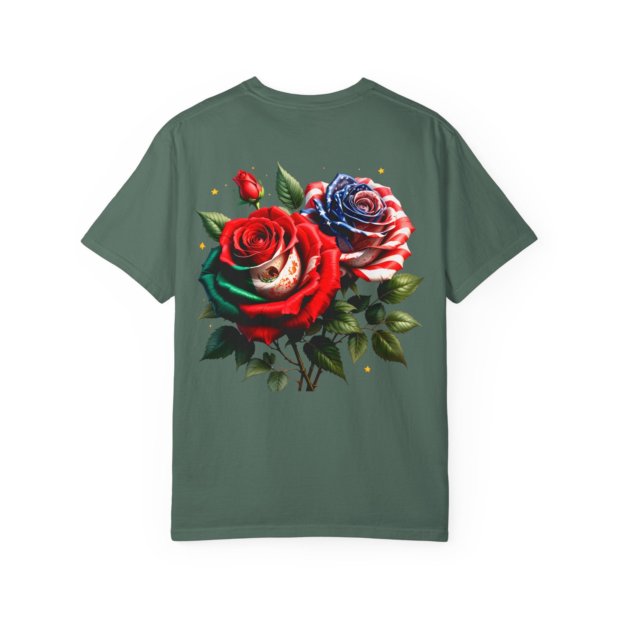 Rose Bouquet T-Shirt — Vintage Red & Blue Floral Back Graphic