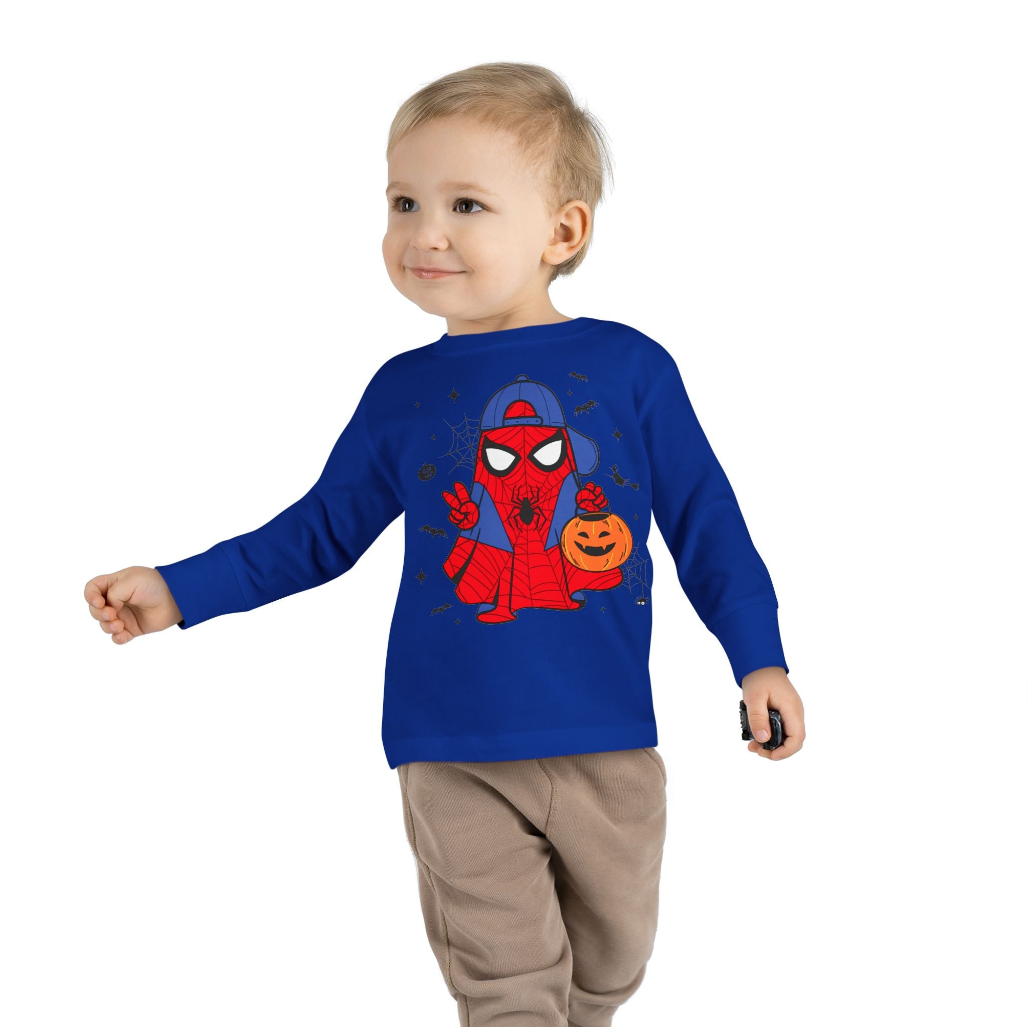 Spider Hero Toddler Long Sleeve Tee — Cute Halloween Pumpkin Trick-or-Treat Shirt