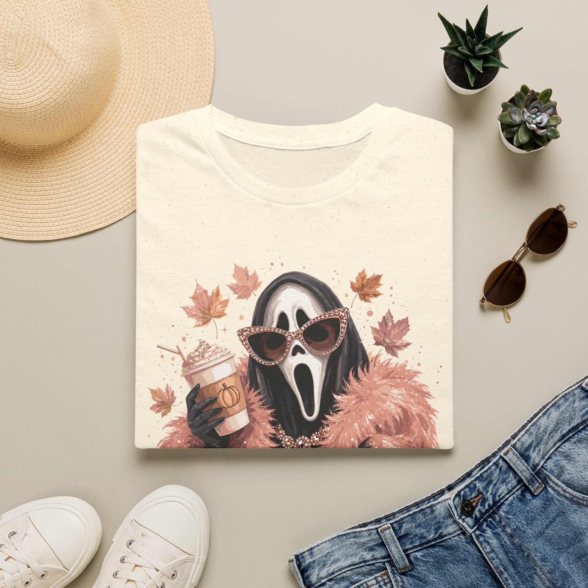 Cozy Scream Fall Tee — Glam Ghost with Pumpkin Spice Latte