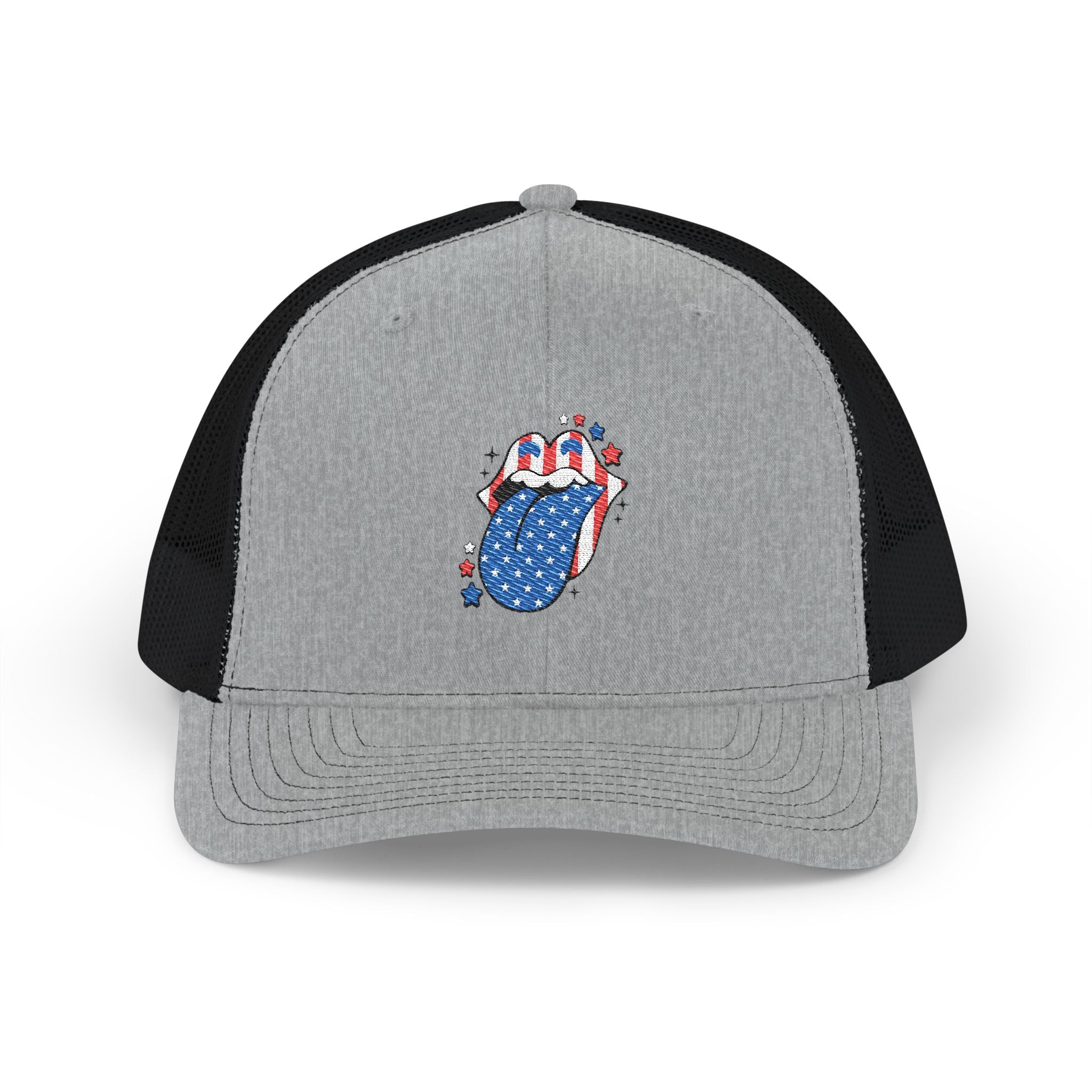 Patriotic Tongue Trucker Cap — American Flag Mouth Snapback