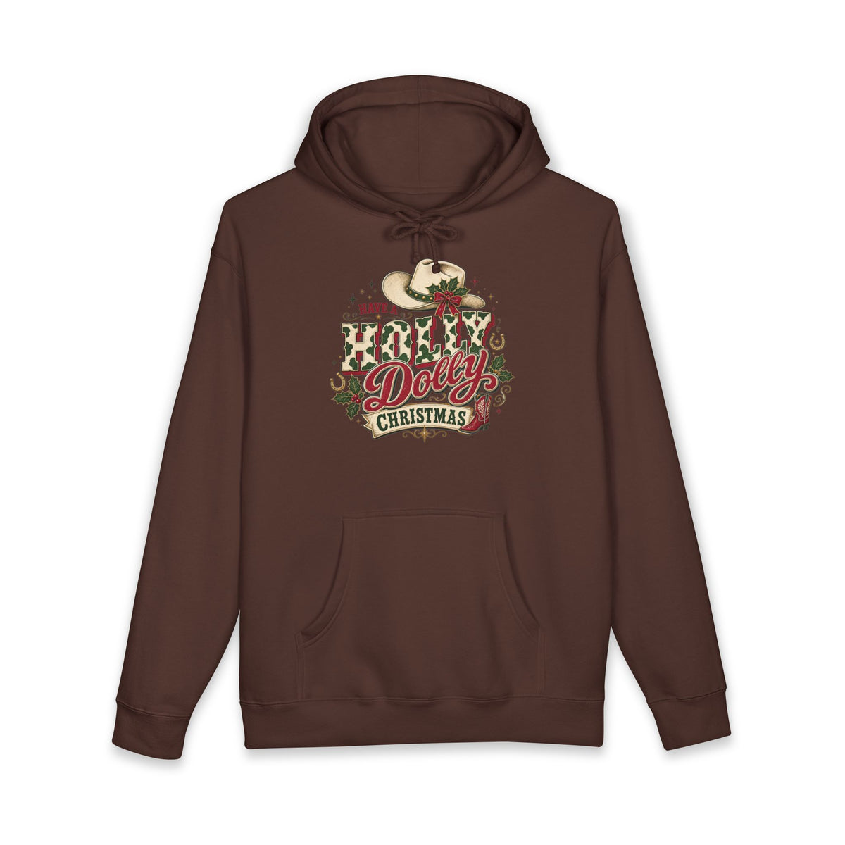 Christmas Cow Hoodie – Cute Highland Cow with Festive Lights & 'Merry Dolly Christmas' Design