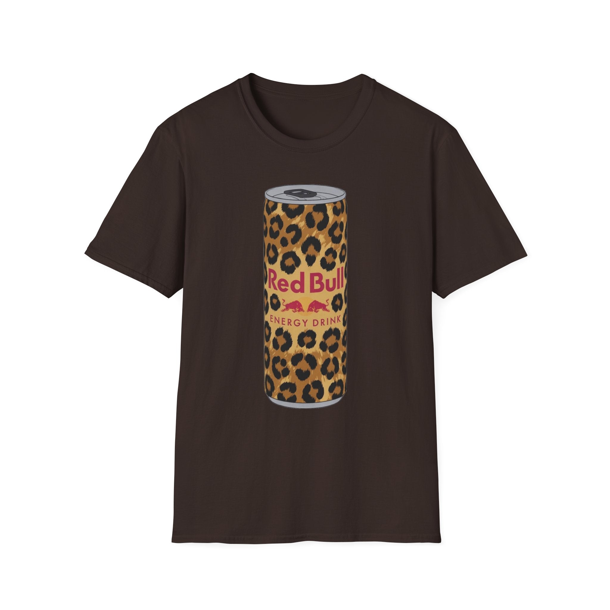 Leopard Print Red Bull Can T‑Shirt — Energy Drink Graphic Tee