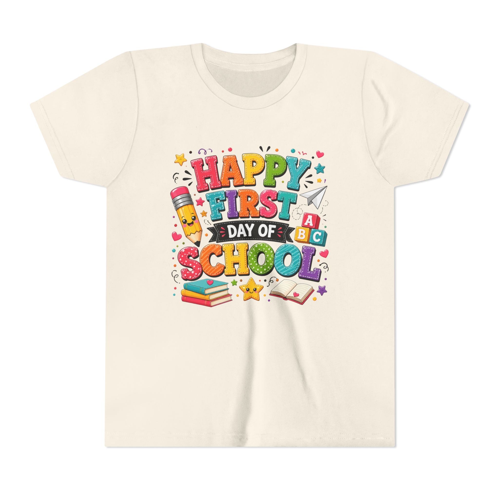 Youth Tee — "Happy First Day of School" Back-to-School Graphic Shirt