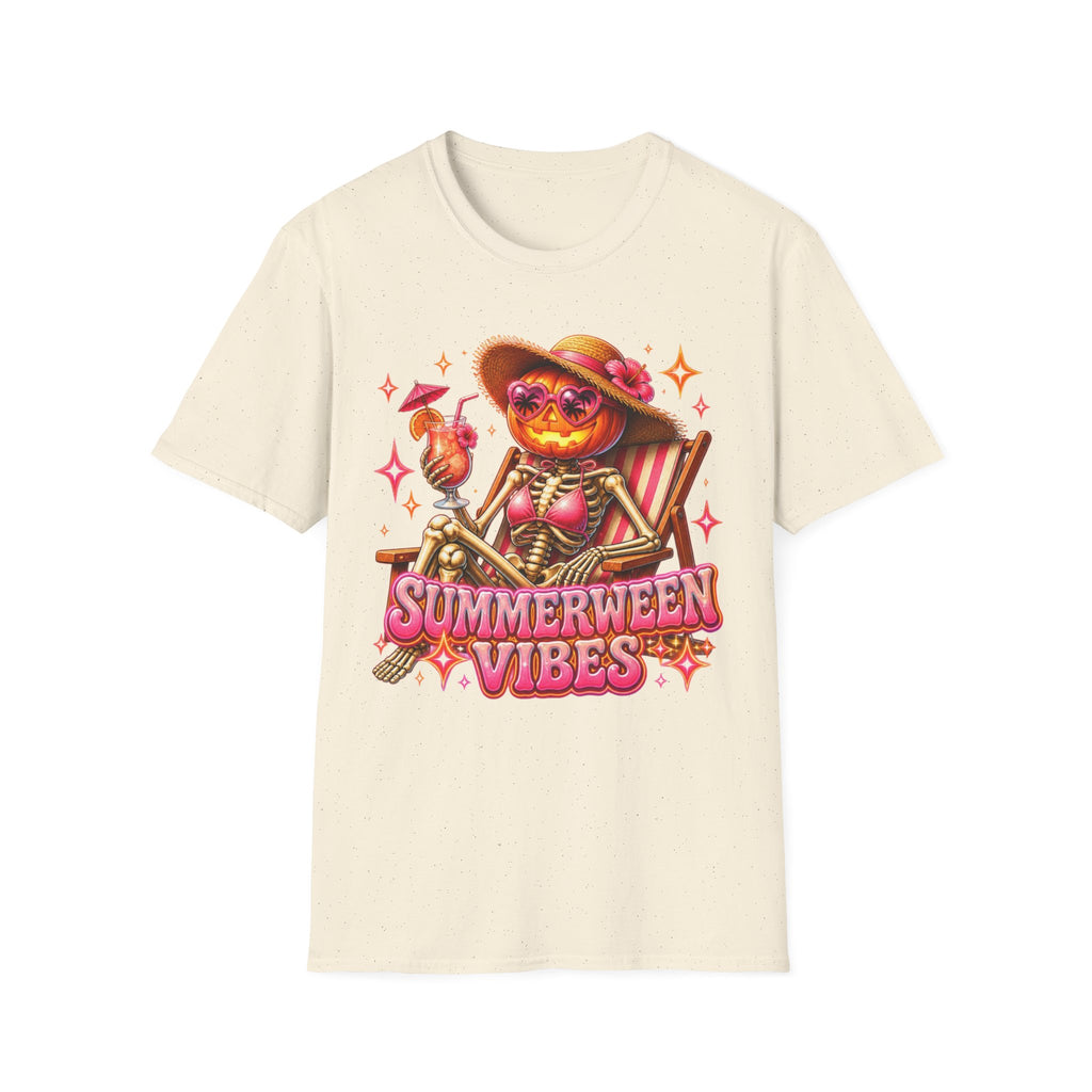 Summerween Vibes T-Shirt — Pumpkin Skeleton Beach Tee