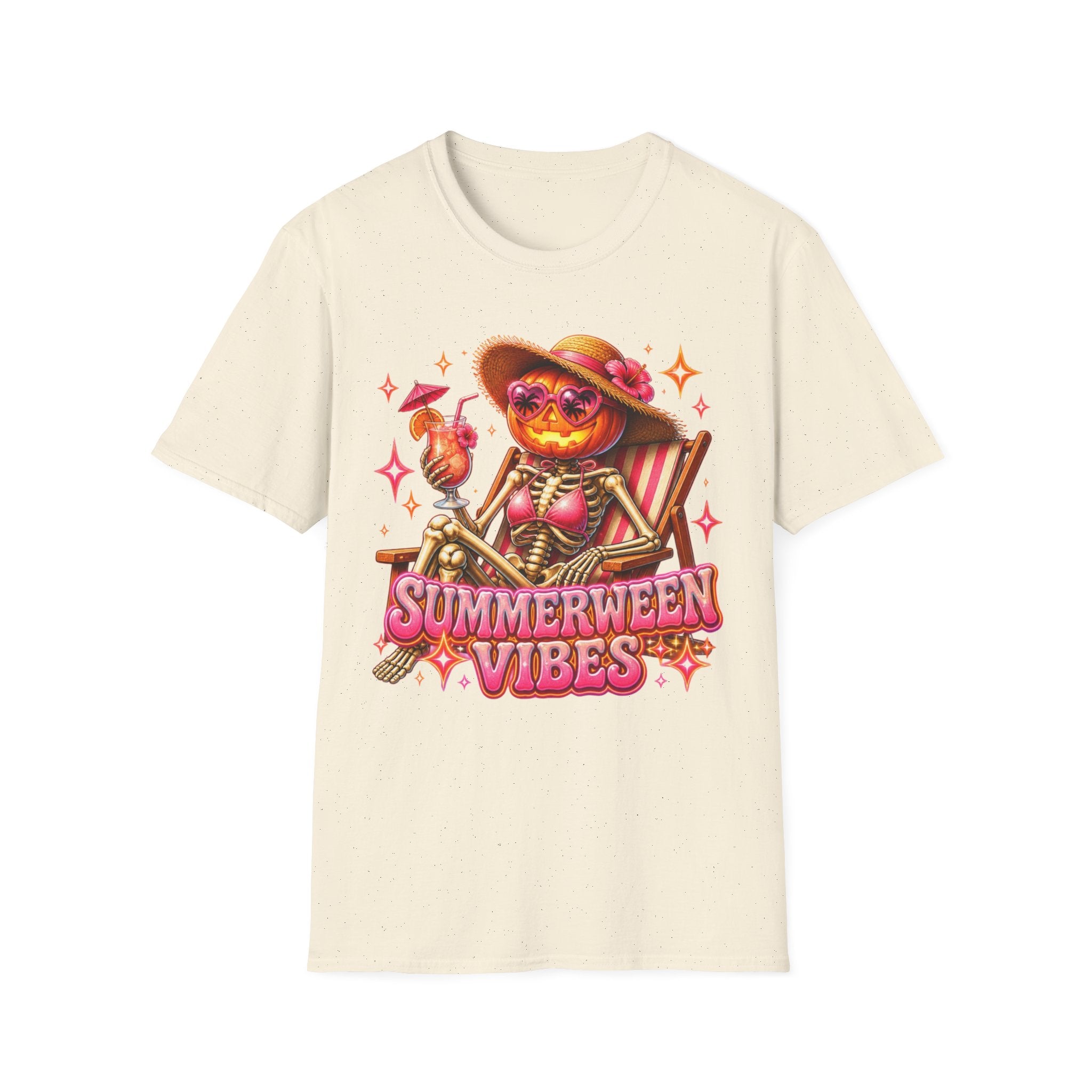 Summerween Vibes T-Shirt — Pumpkin Skeleton Beach Tee