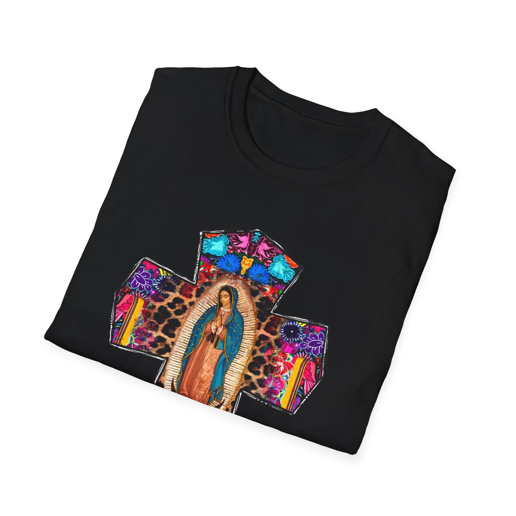 Our Lady of Guadalupe Cross T-Shirt | Religious Mexican Folk Art