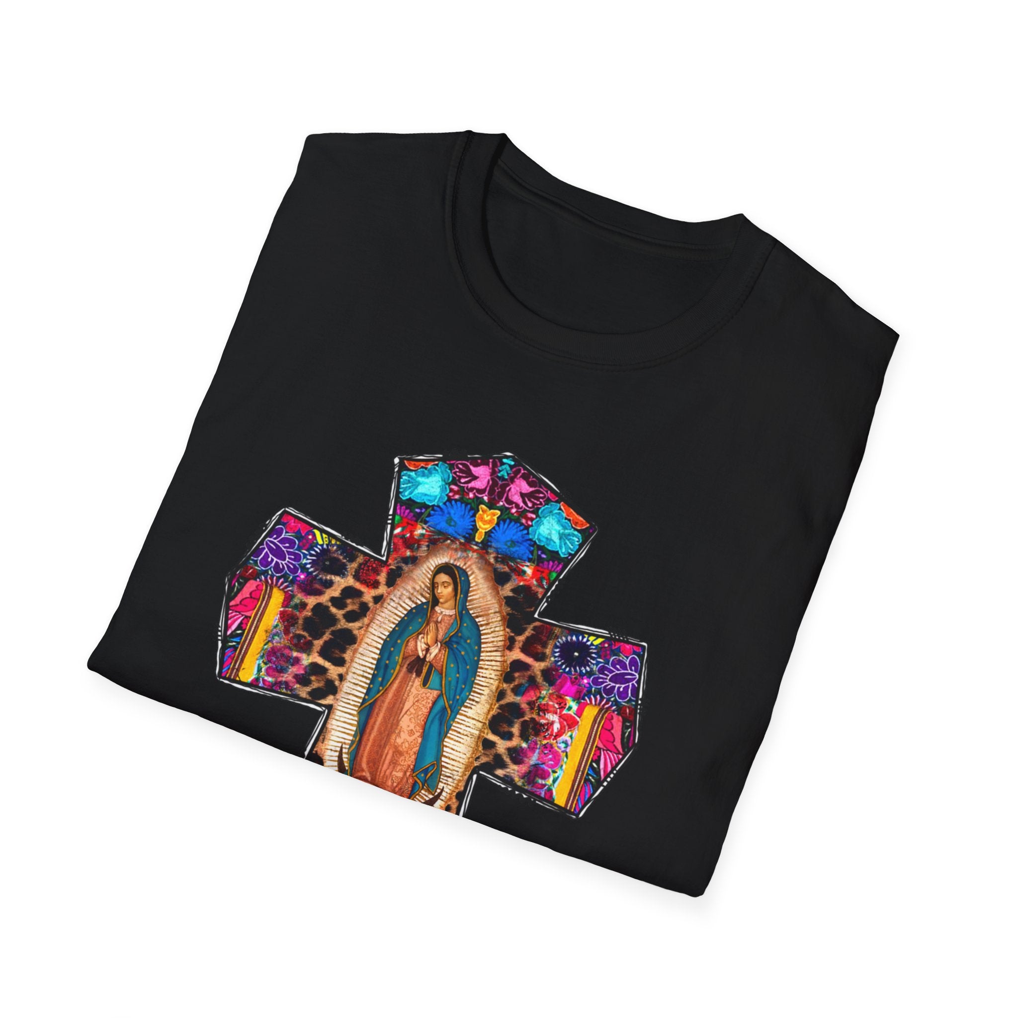 Our Lady of Guadalupe Cross T-Shirt | Religious Mexican Folk Art