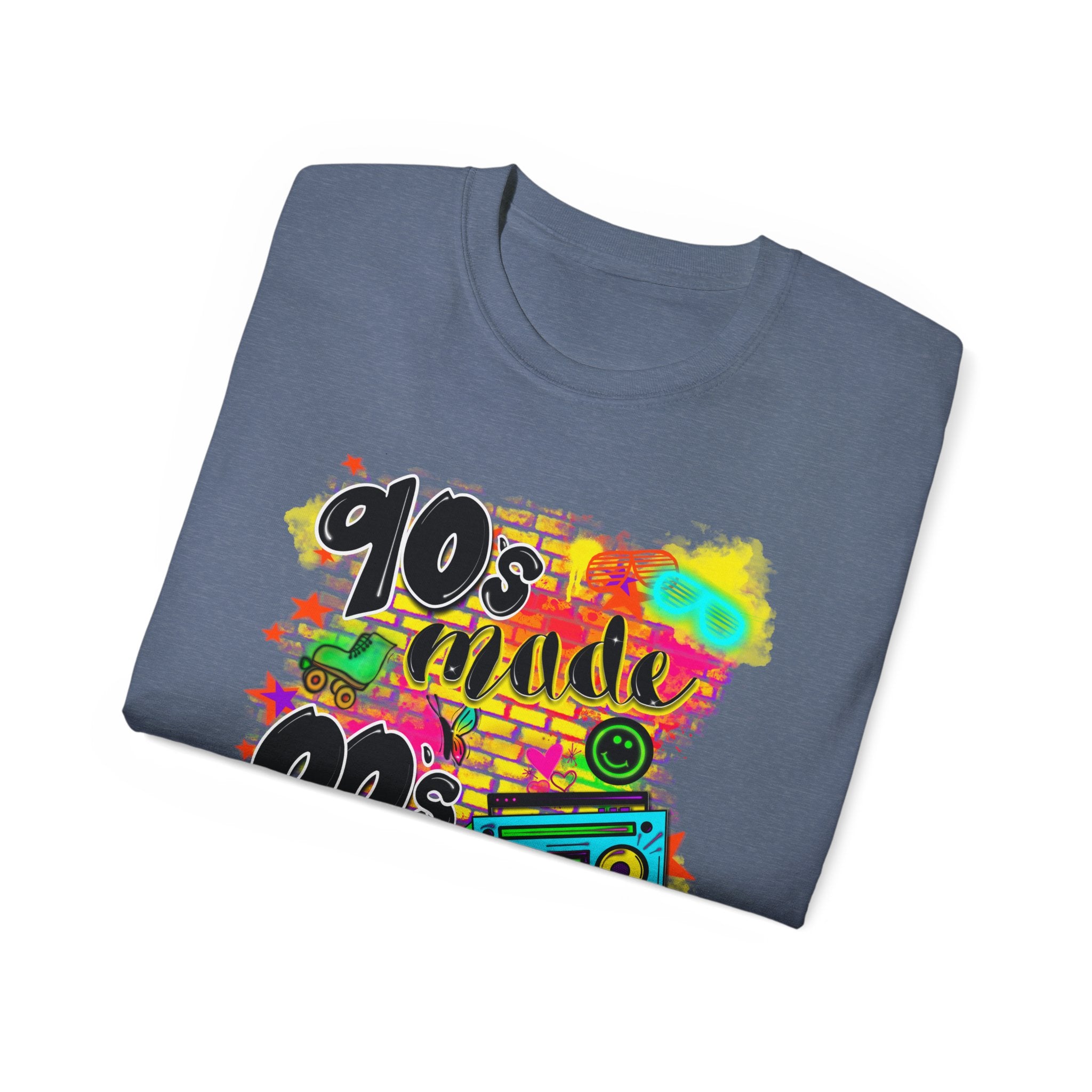 90s Made 00s Raised T-Shirt — Neon Retro Boombox Graphic Tee