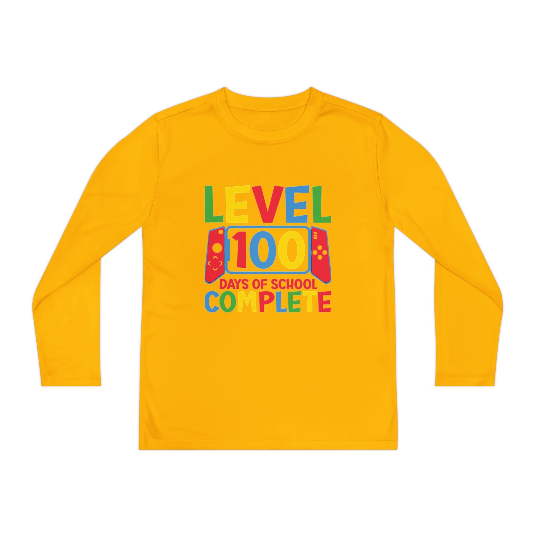 Youth Long Sleeve Shirt - "Level 100 Days of School Complete" 100th Day Celebration Tee