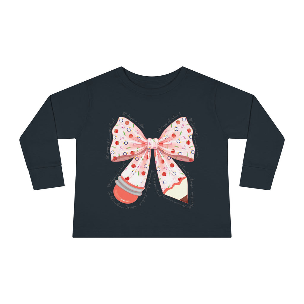 Pink Polka Dot Bow Toddler Long Sleeve Tee