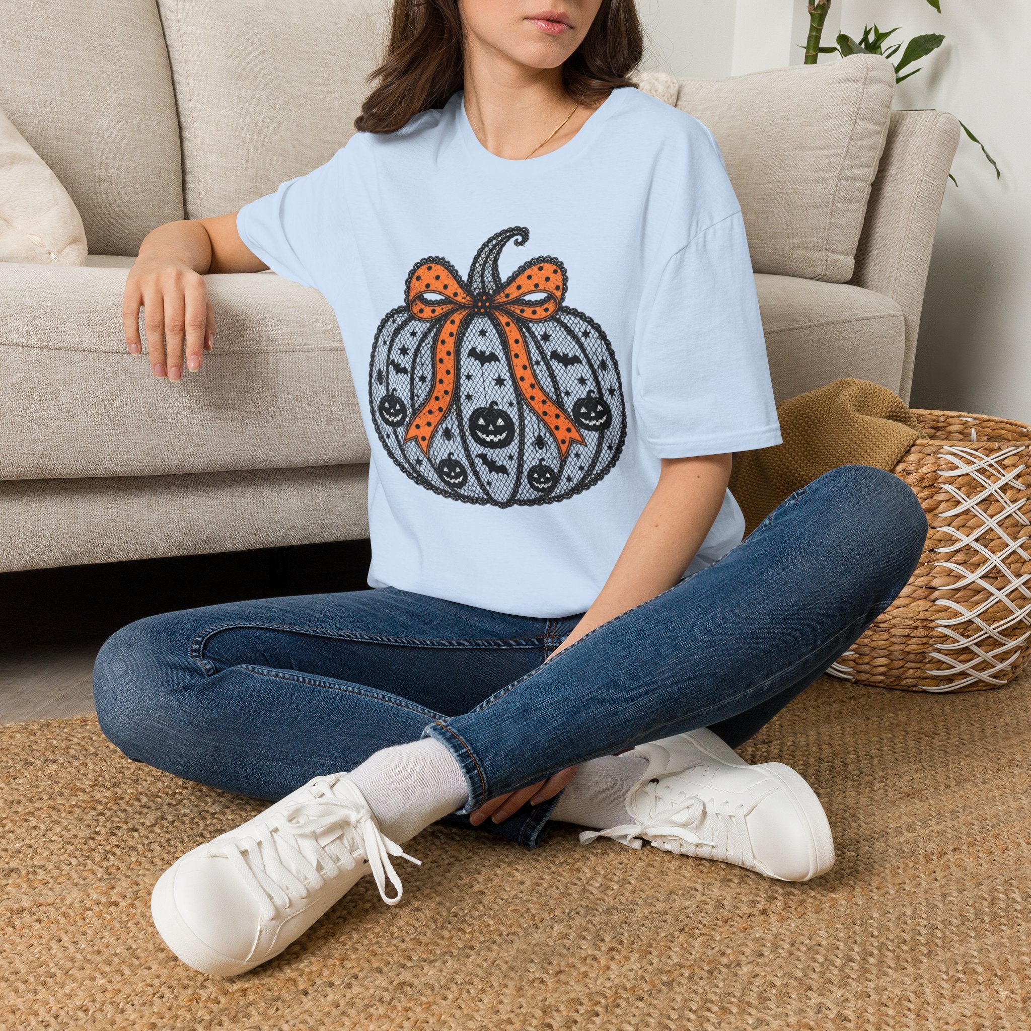 Halloween Pumpkin Bow T-Shirt — Cute Orange Polka Dot Pumpkin Tee