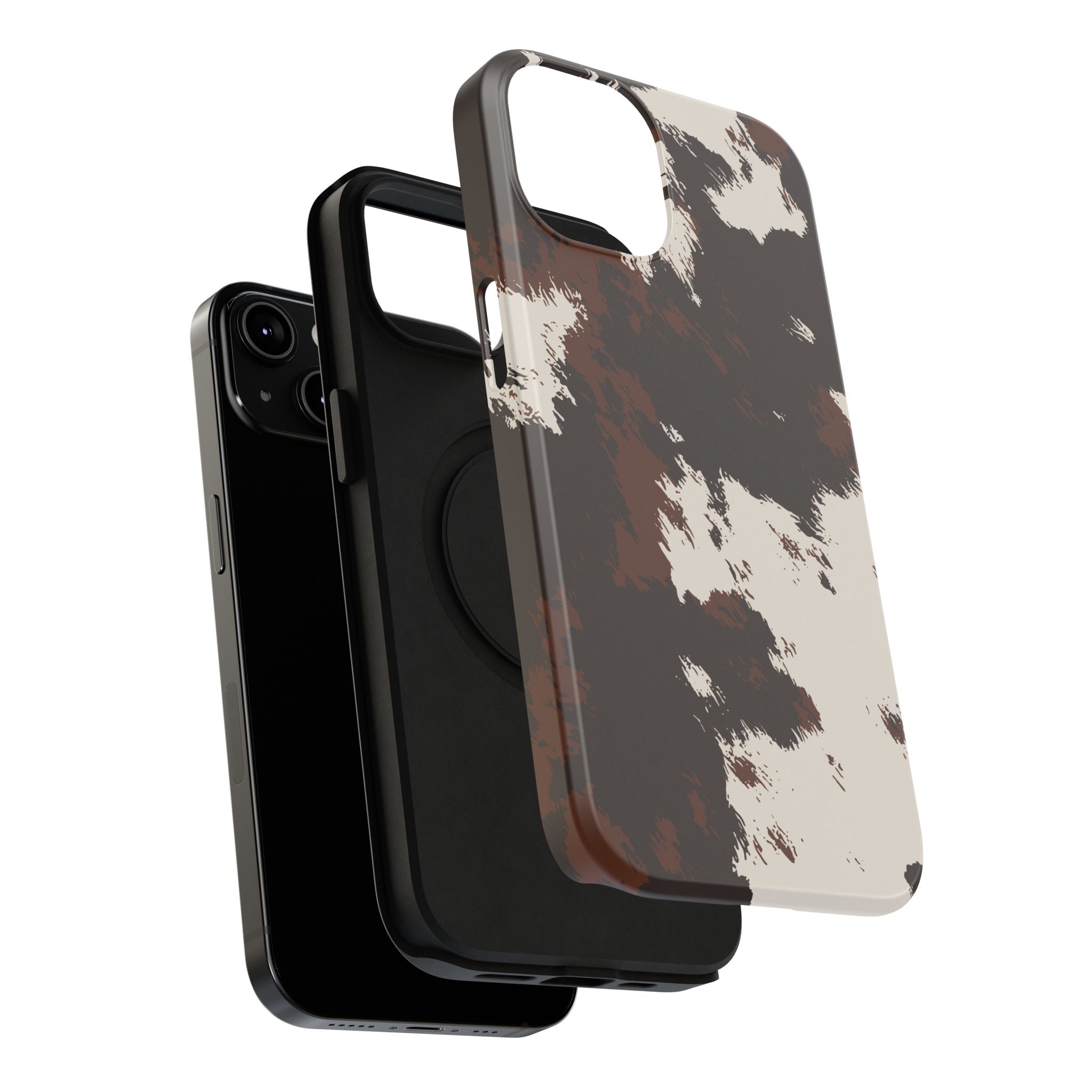 Cowhide Print Impact Phone Case — Brown & Cream Protective Cover