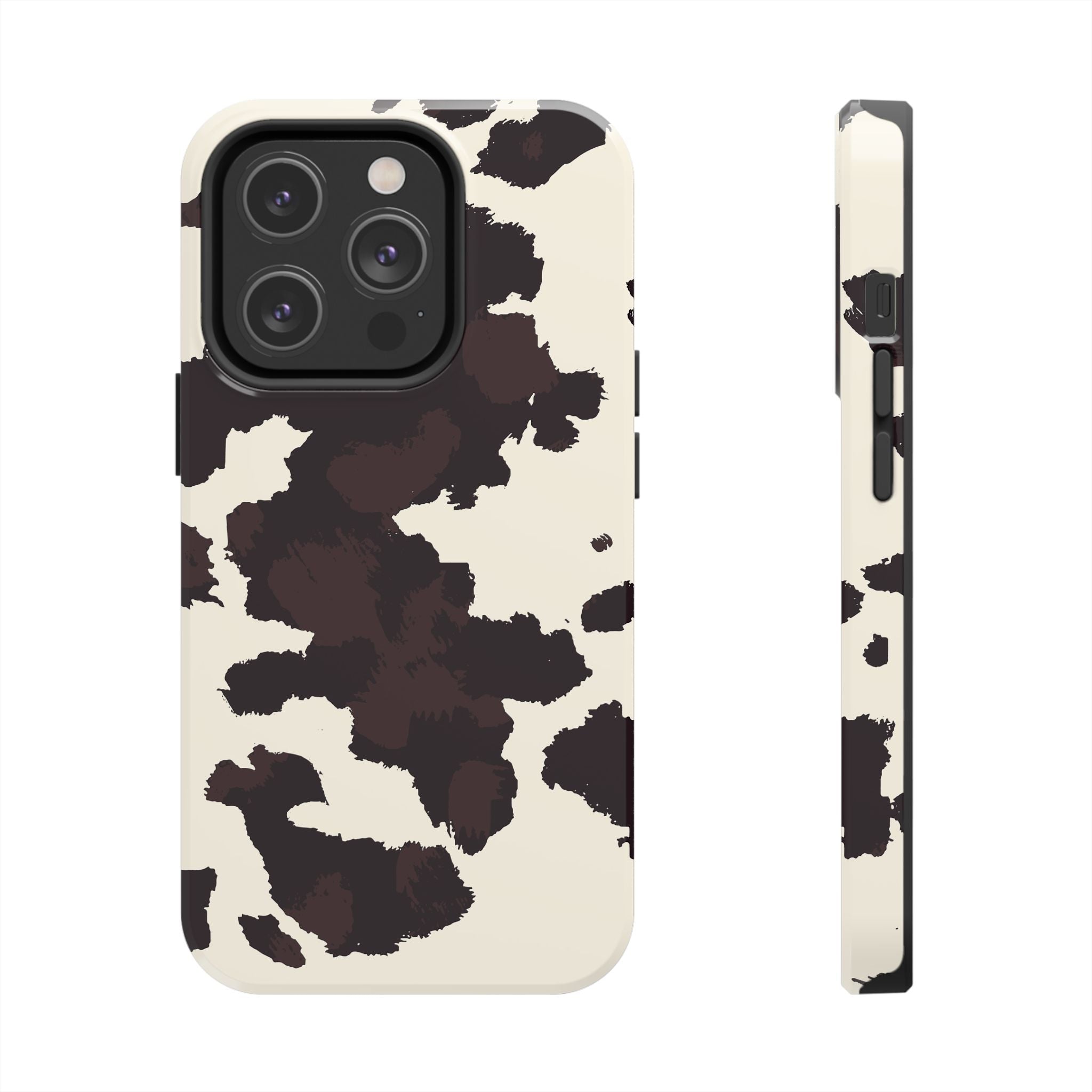 Cow Print Tough Phone Case — Brown Cream Protective Phone Cover
