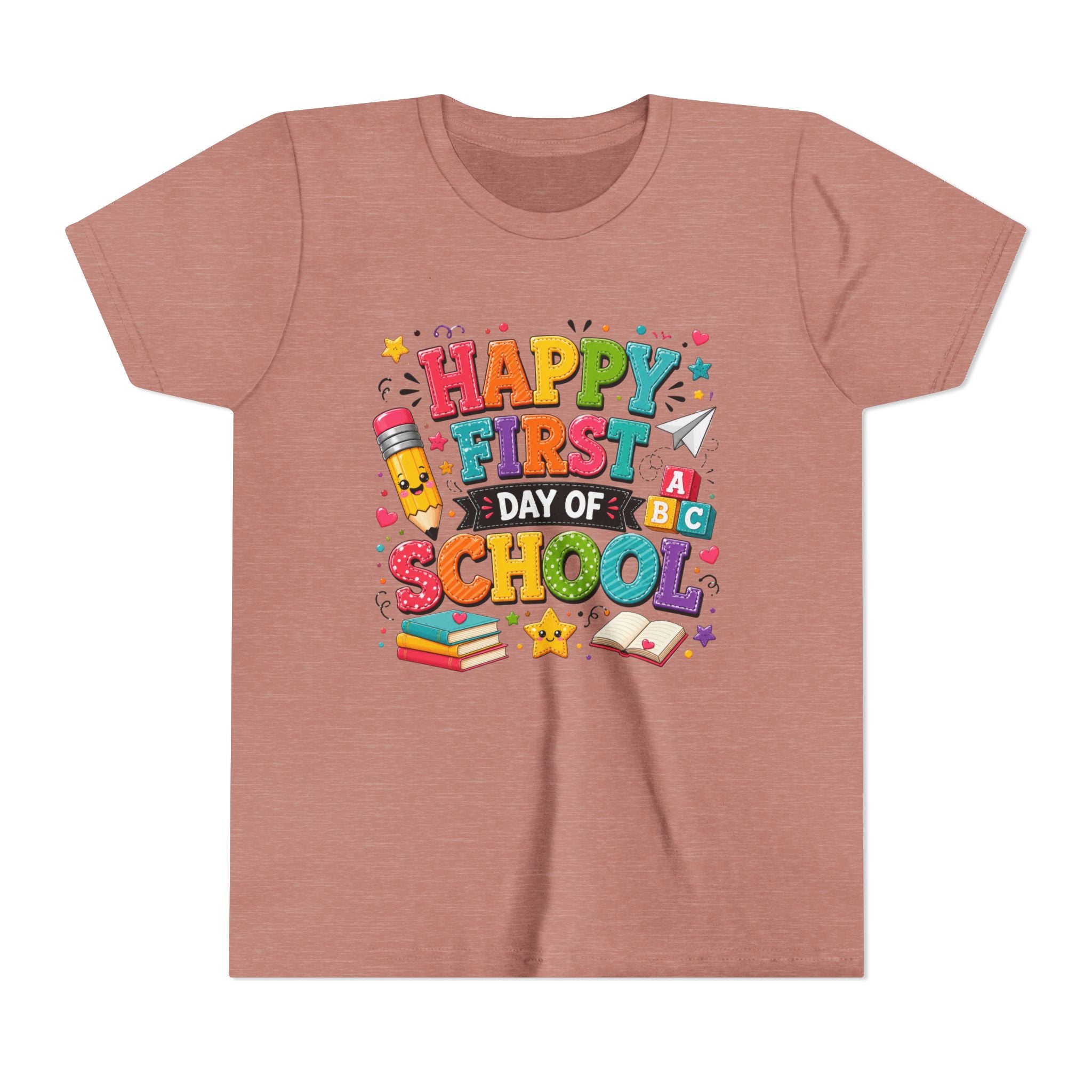 Youth Tee — "Happy First Day of School" Back-to-School Graphic Shirt
