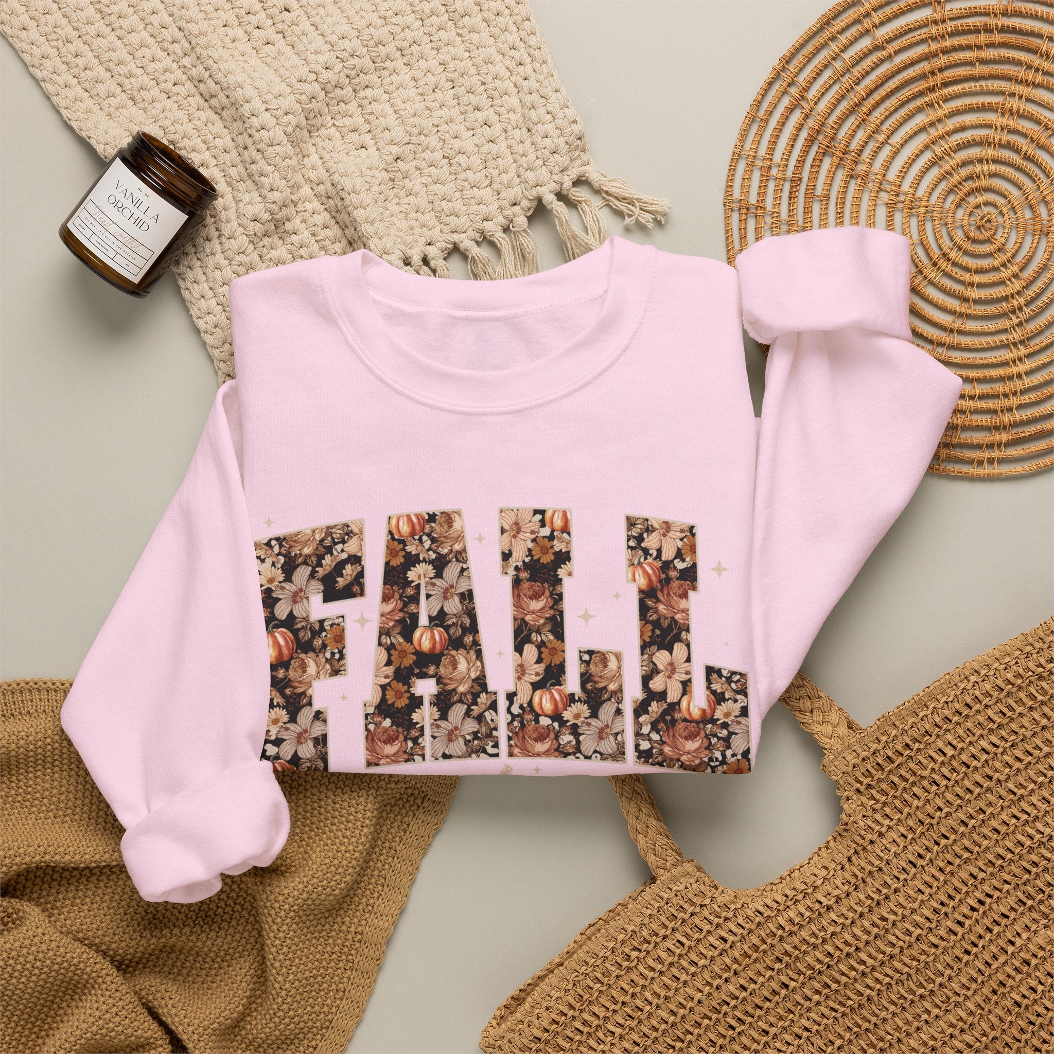 Fall Vibes Crewneck Sweatshirt — Floral Lettering Autumn Pullover