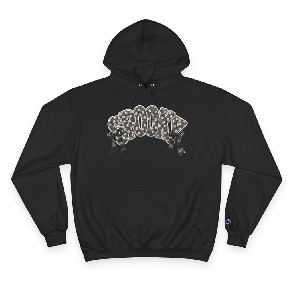Spooky Floral Champion Hoodie — White Halloween Graphic Sweatshirt