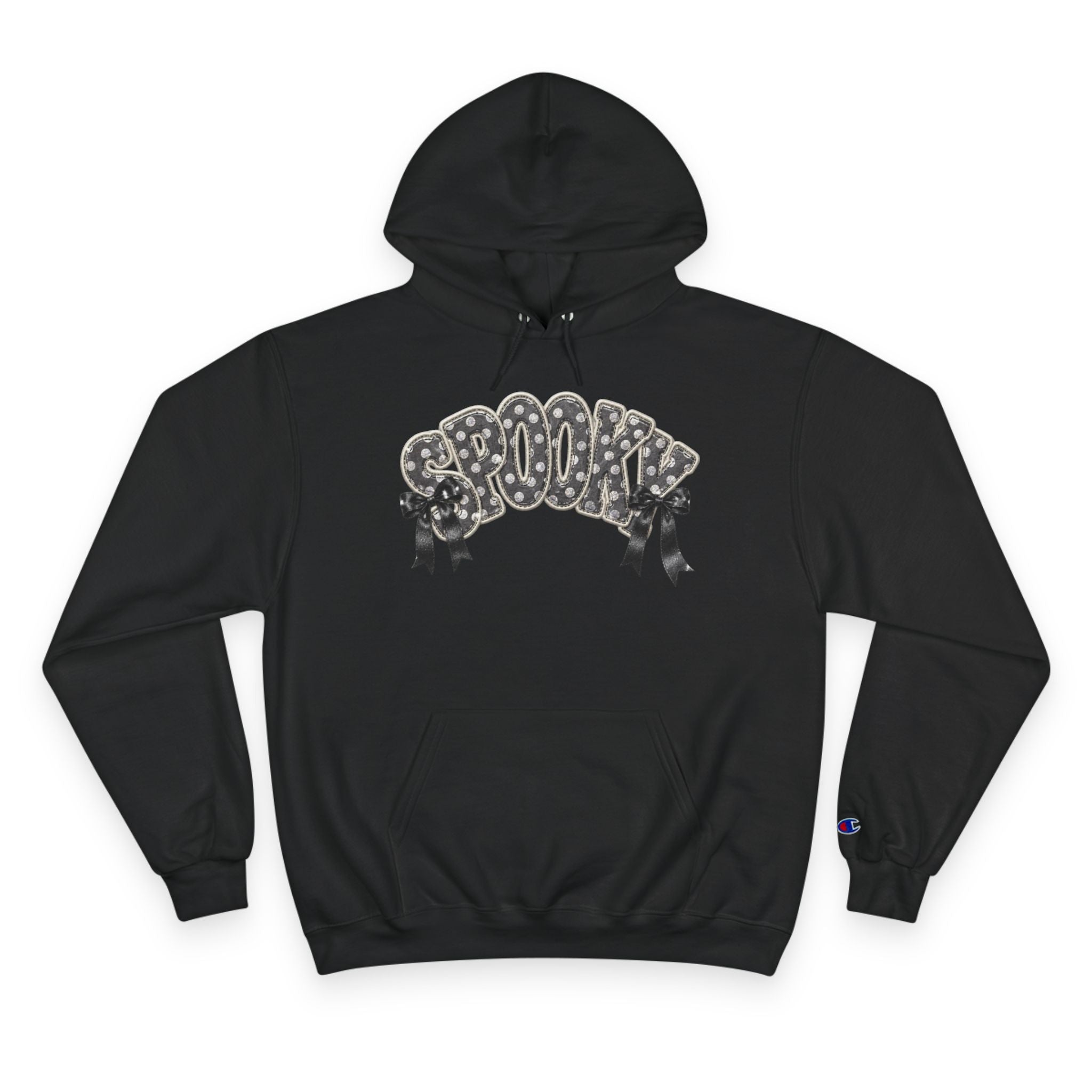 Spooky Floral Champion Hoodie — White Halloween Graphic Sweatshirt