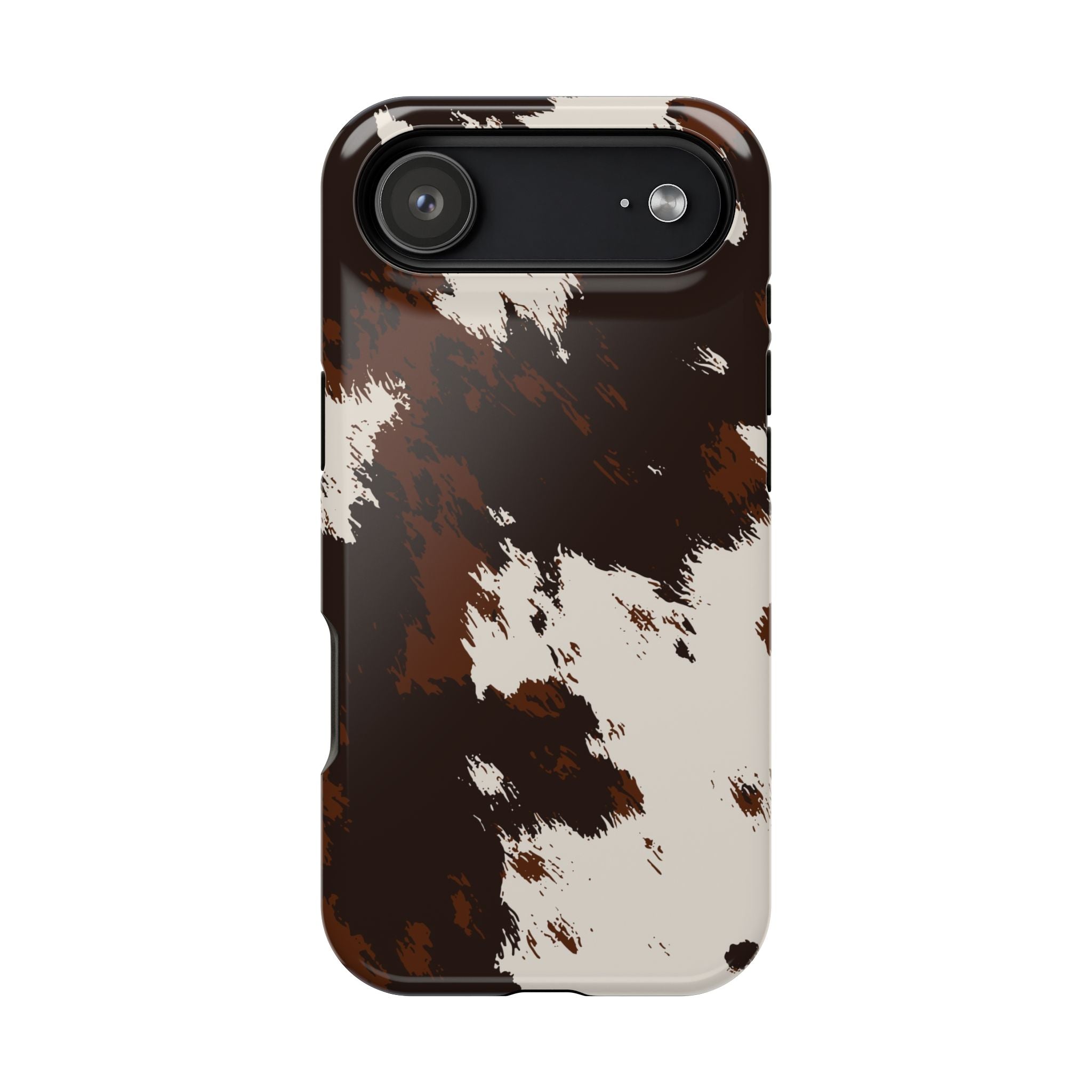 Cowhide Print Impact Phone Case — Brown & Cream Protective Cover