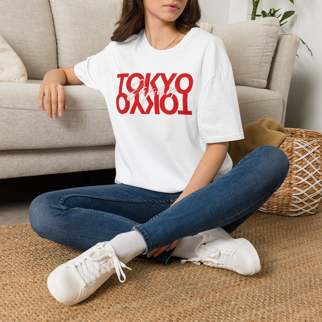 Tokyo Floral T-Shirt — Mirrored Red Logo "Tokyo" Graphic Tee