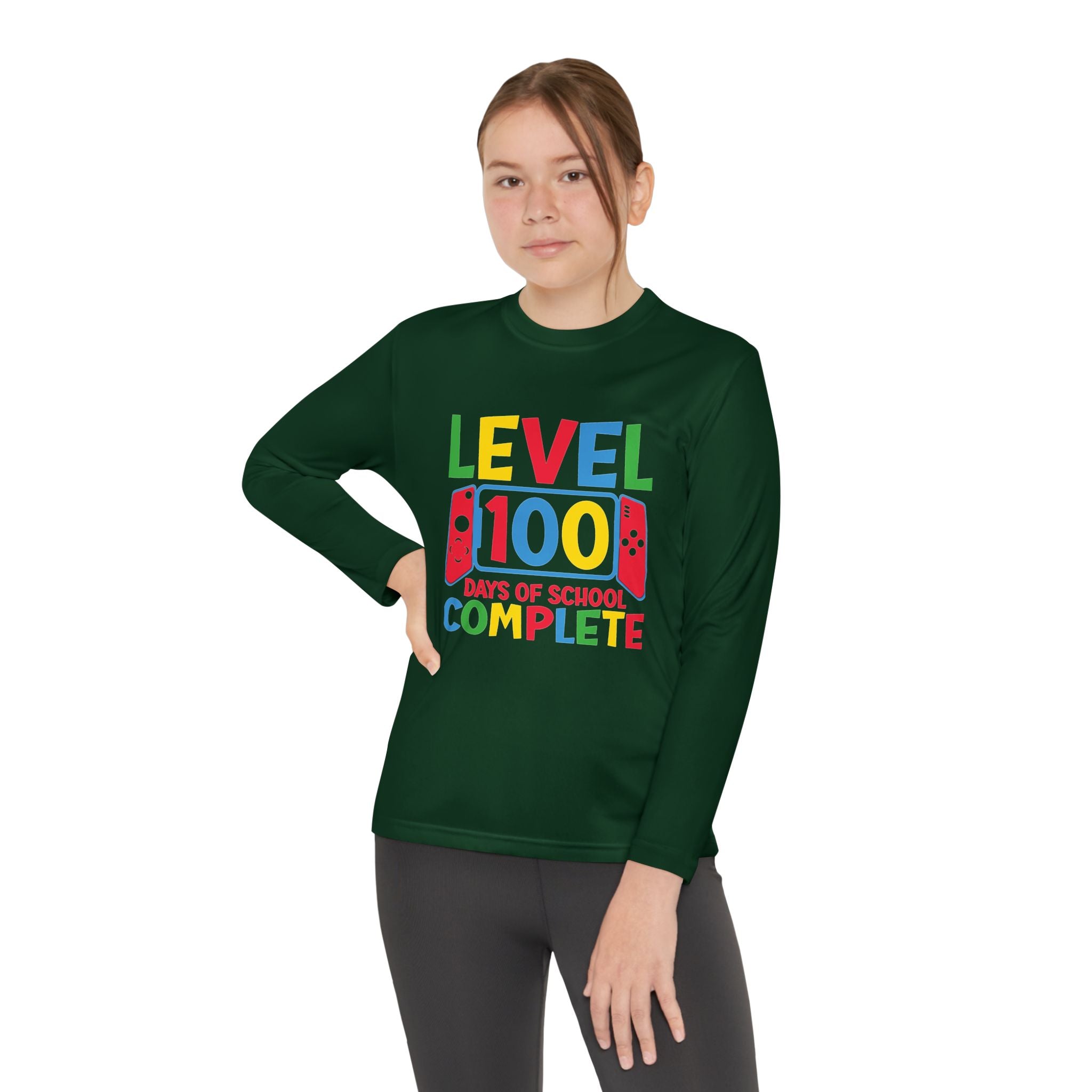 Youth Long Sleeve Shirt - "Level 100 Days of School Complete" 100th Day Celebration Tee