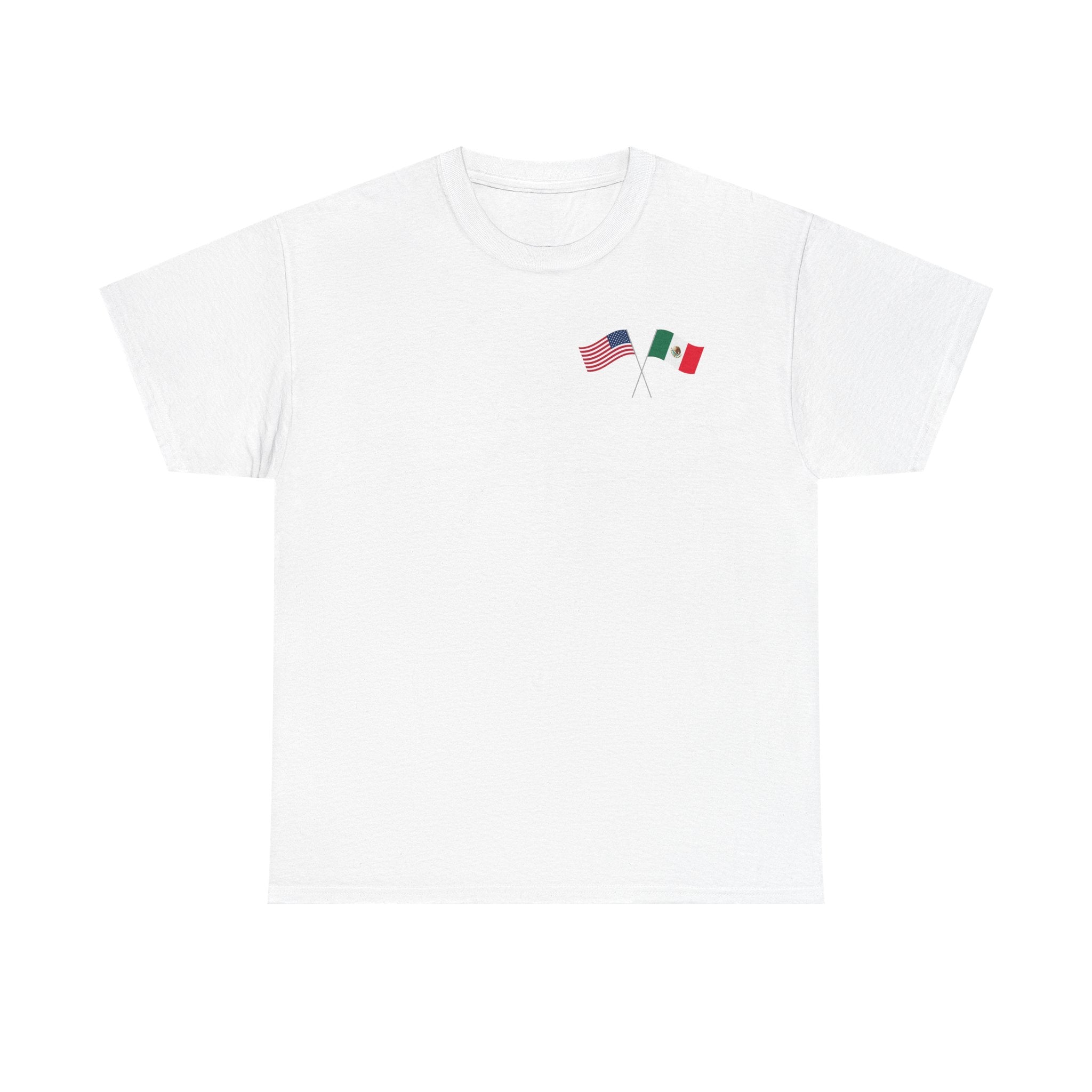 American & Italian Flag Tee with Vintage Rose Back — Patriotic Floral T-Shirt