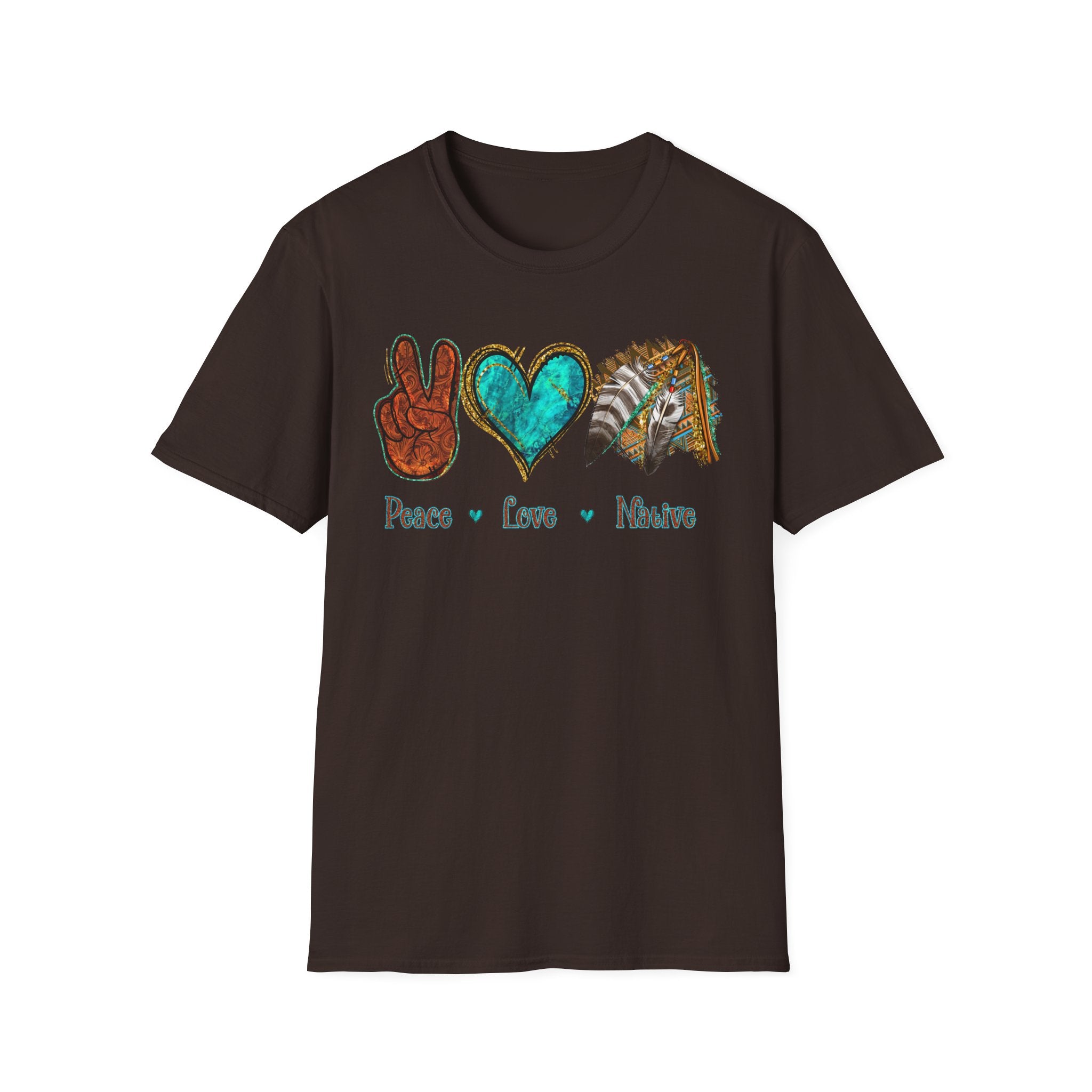 Peace Love Native T-Shirt — Boho Tribal Teal Heart Graphic Tee