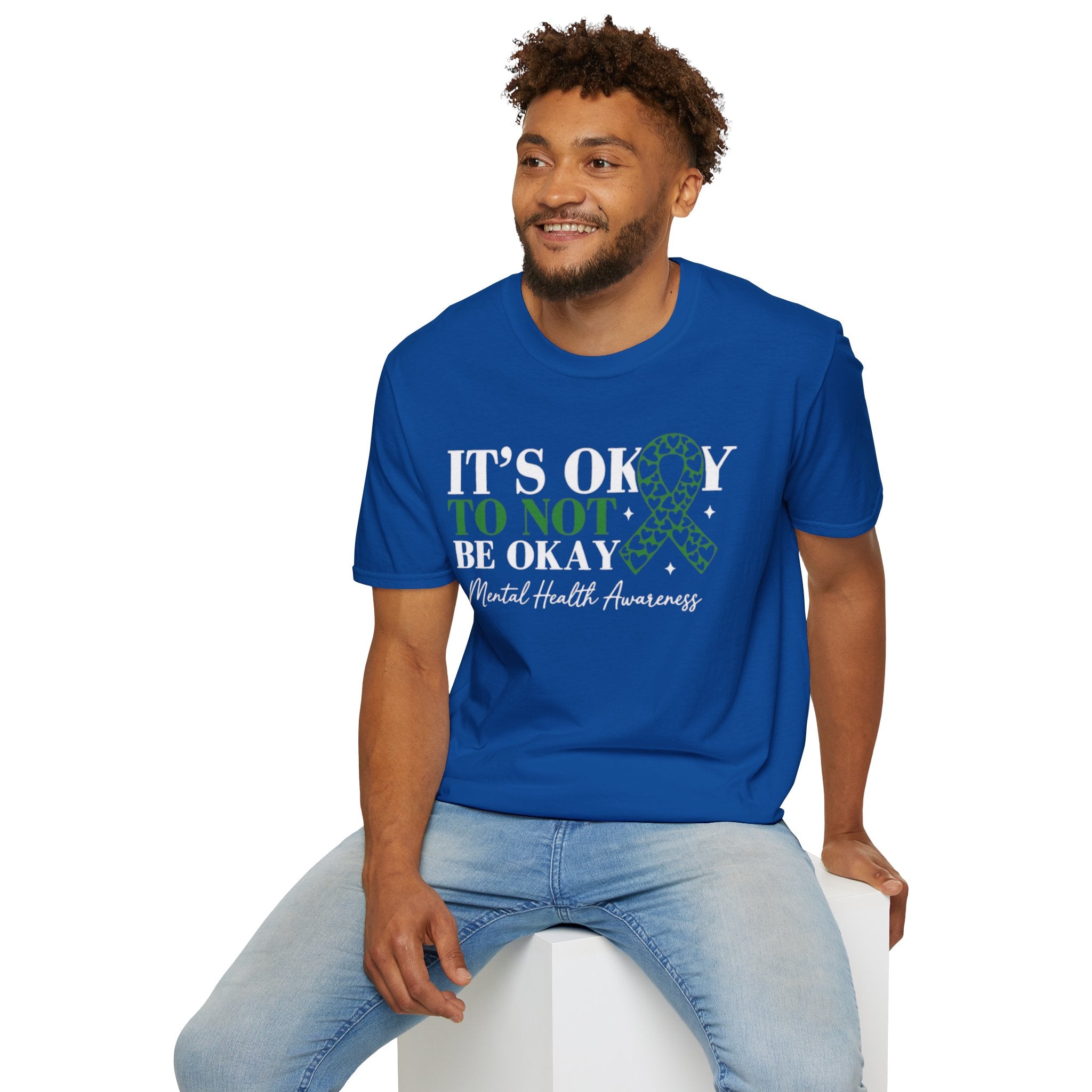 Mental Health Awareness T-Shirt — "It's Okay to Not Be Okay" with Green Ribbon